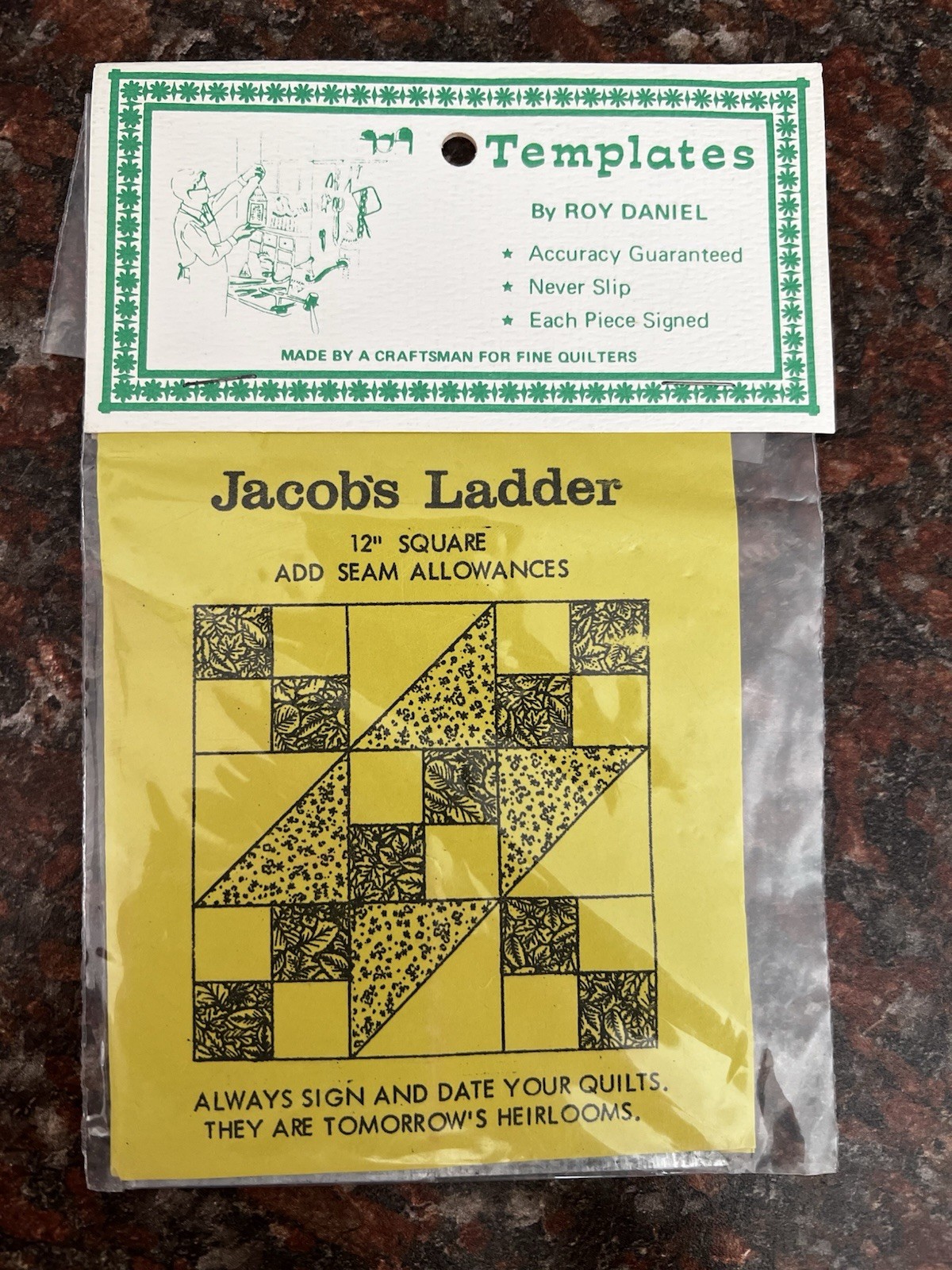Roy Daniel Jacob's Ladder Quilt Template-12" Block-Vintage Tin-Signed/Sealed