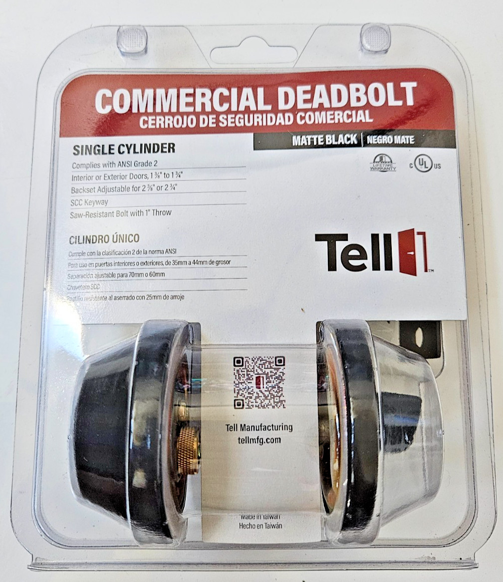 Tell Manufacturing Matte Black Single Cylinder Commercial Deadbolt