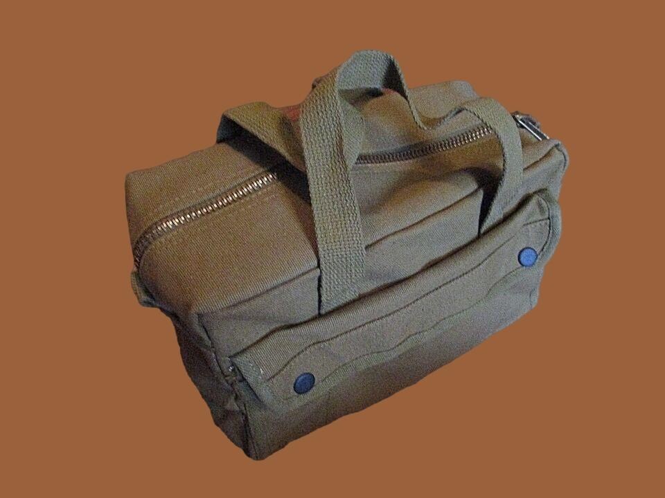 MILITARY STYLE MECHANICS HARD BOTTOM TOOL BAG HEAVY DUTY OD GREEN BRASS ZIPPER