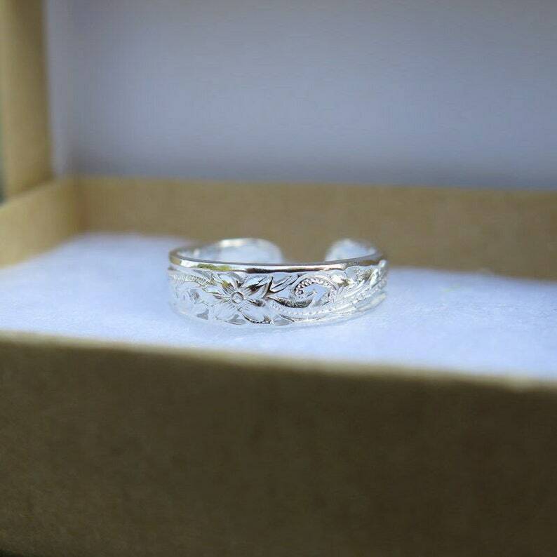New Year Gift Solid Metal Women's Flower Leaf Adjustable Toe Ring 925 Silver