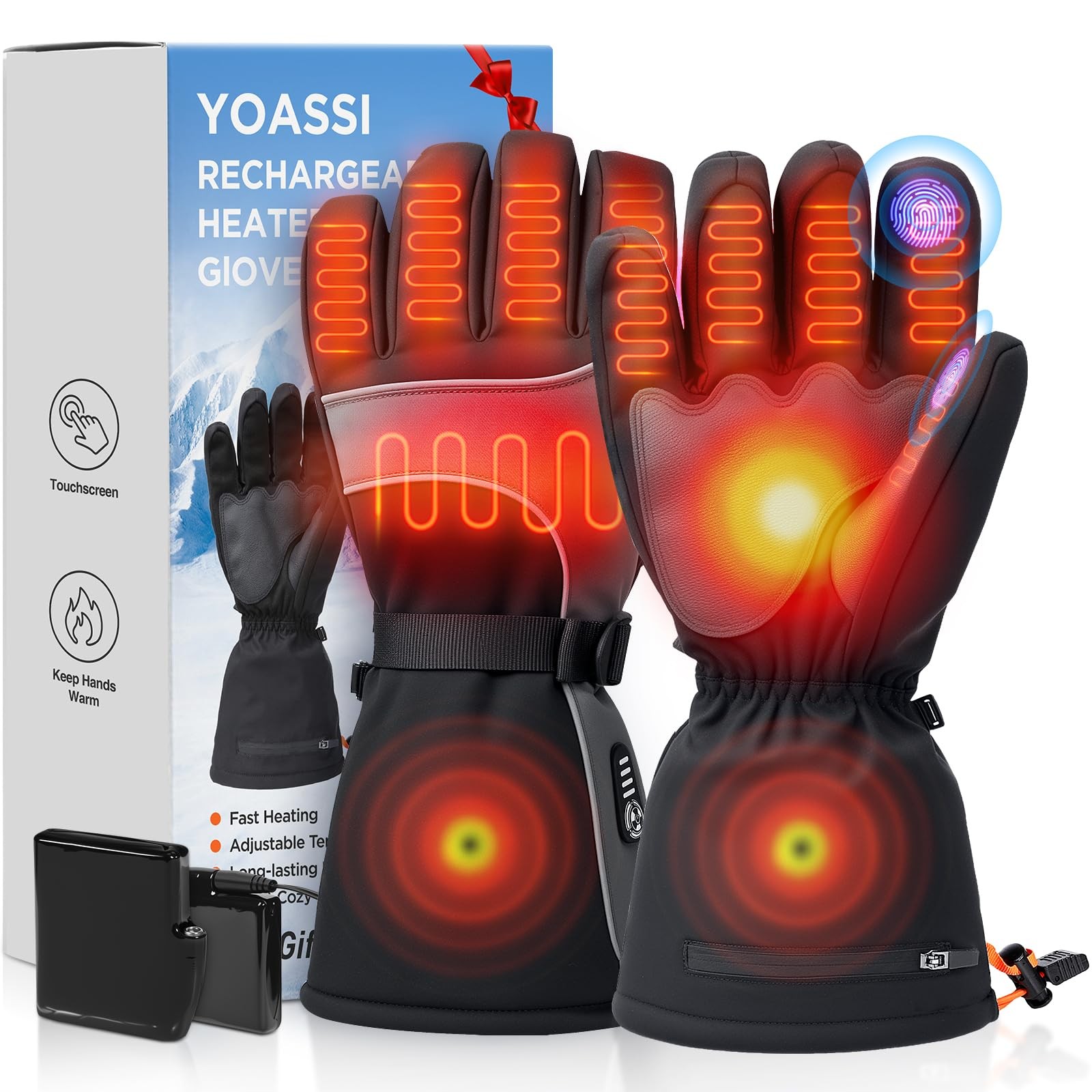 Rechargeable Heated Gloves for Men Women  7.4V Battery Heated Ski Gloves with...