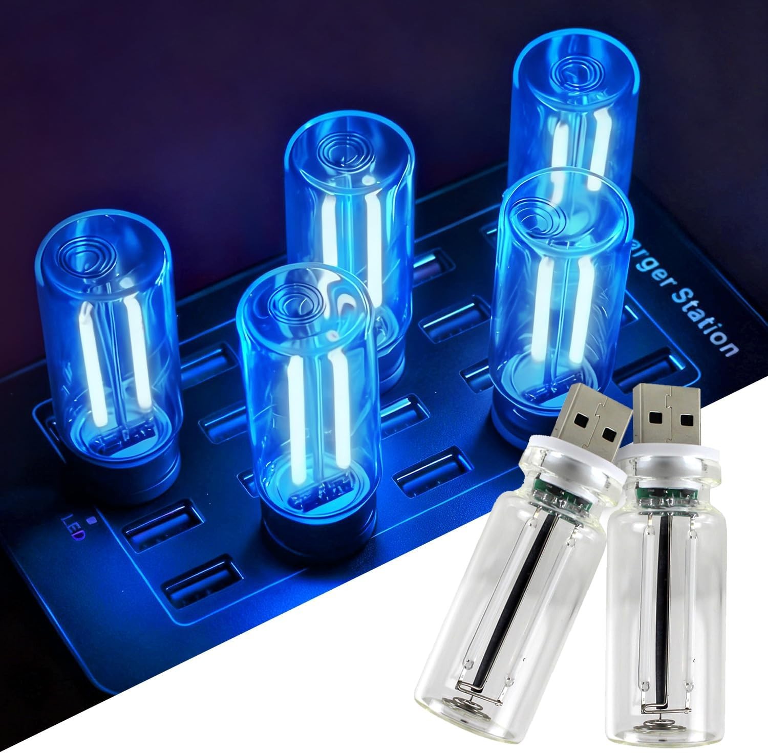 2Pcs USB Car LED Lighting, USB Touch Night Light (Blue,Red,Warm White)