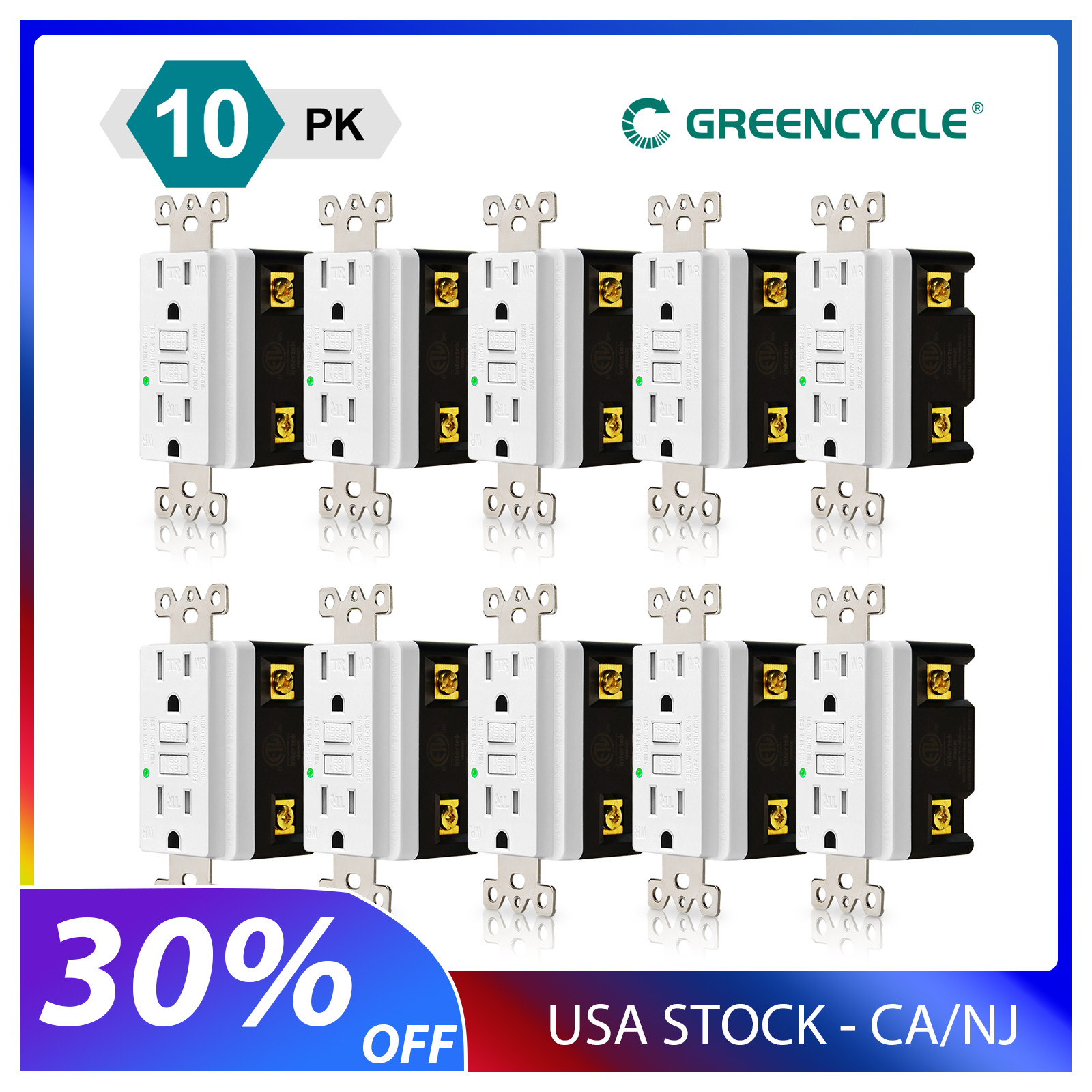 10Pack 15Amp GFCI Duplex Outlet Tamper Weather Resistant Receptacle ELT Listed