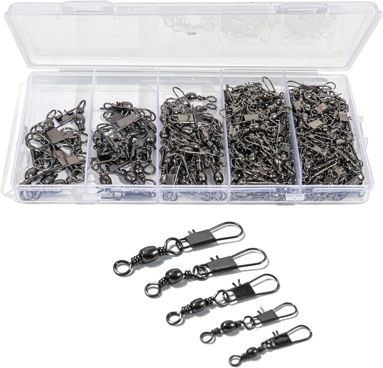 100Pcs Fishing Swivels, 5 Sizes Barrel Snap Swivel Fishing Tackle for Quick Link