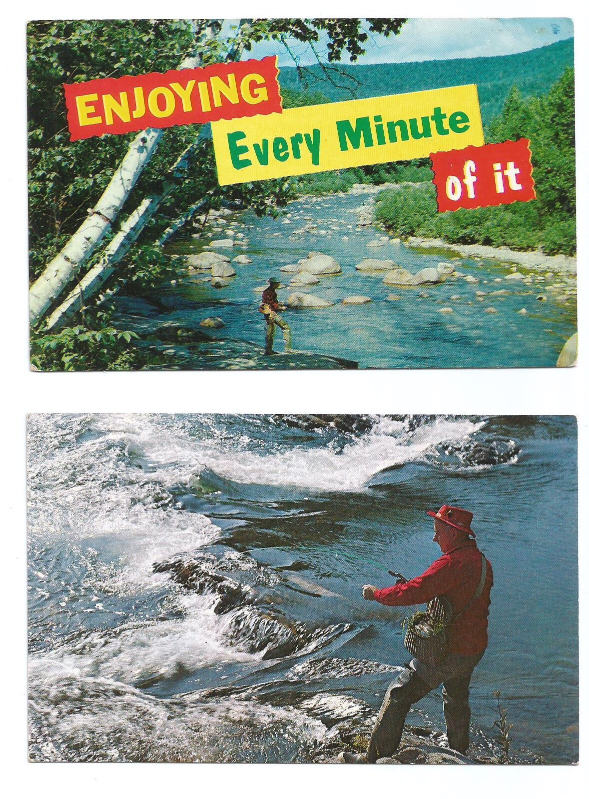2 Fly Fishing Postcards Fisherman