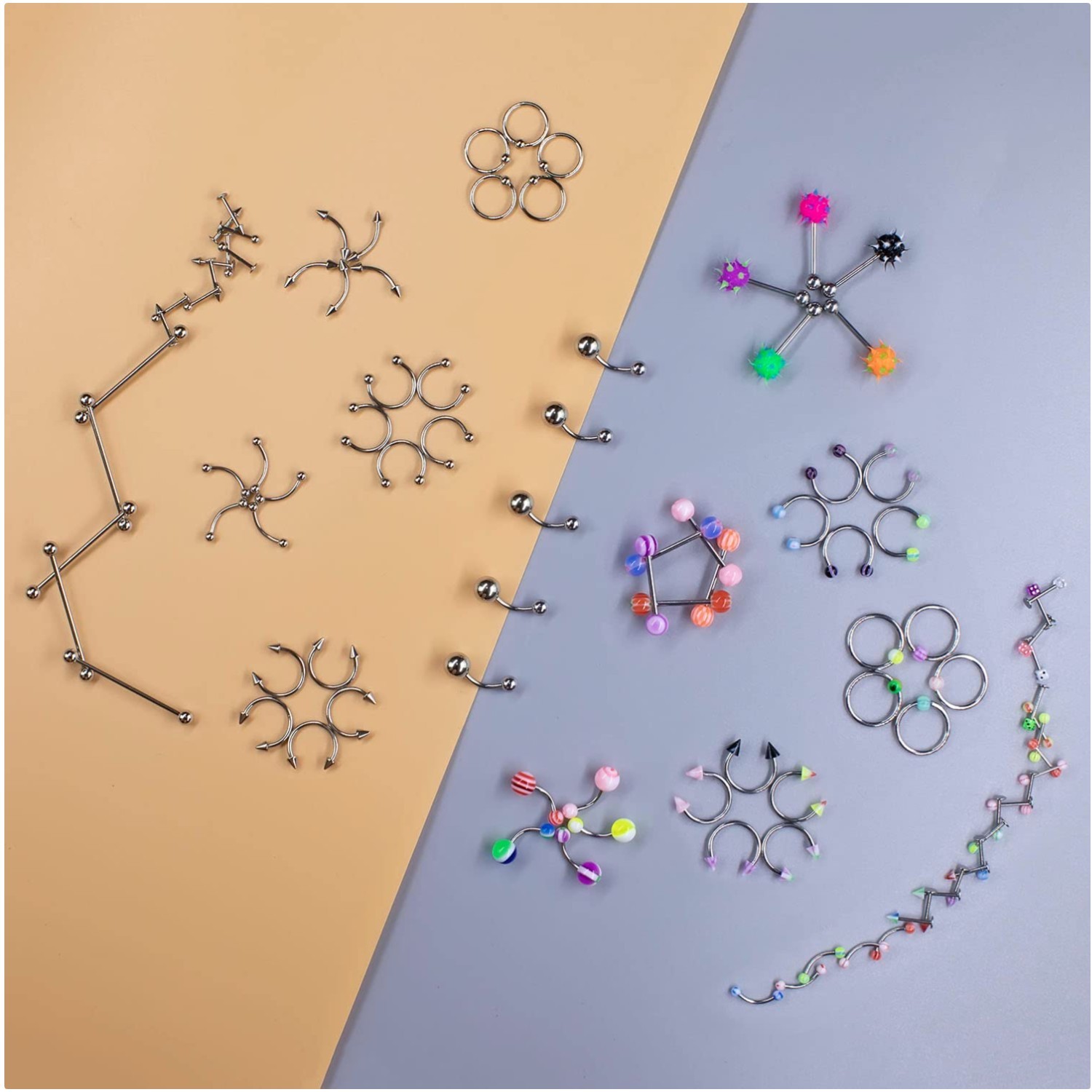 140PCS Body Piercing Kit - Stainless Steel & Acrylic Jewelry