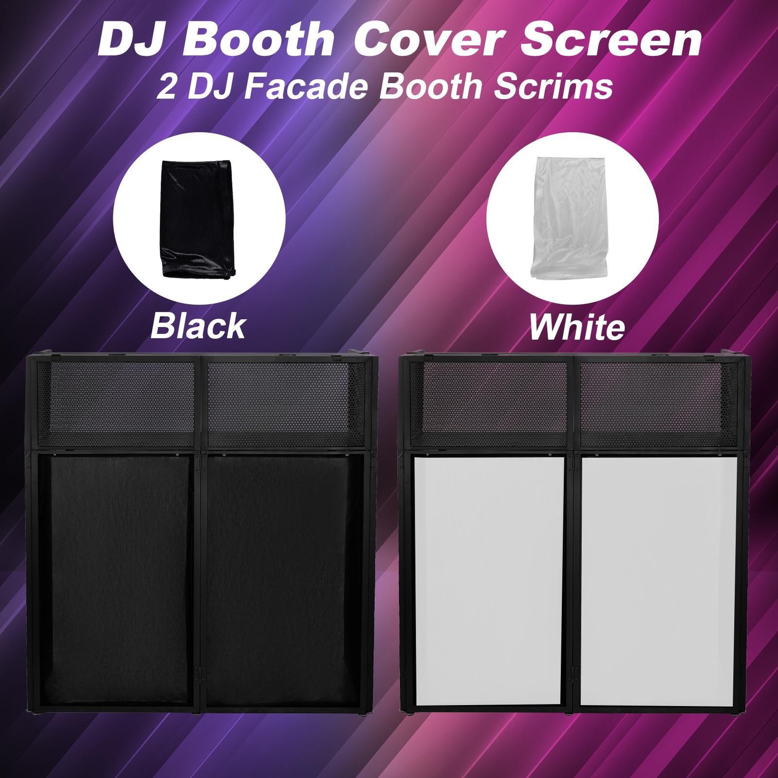 Portable DJ Booth Table,Foldable DJ Table Stand with White & Black Scrim,