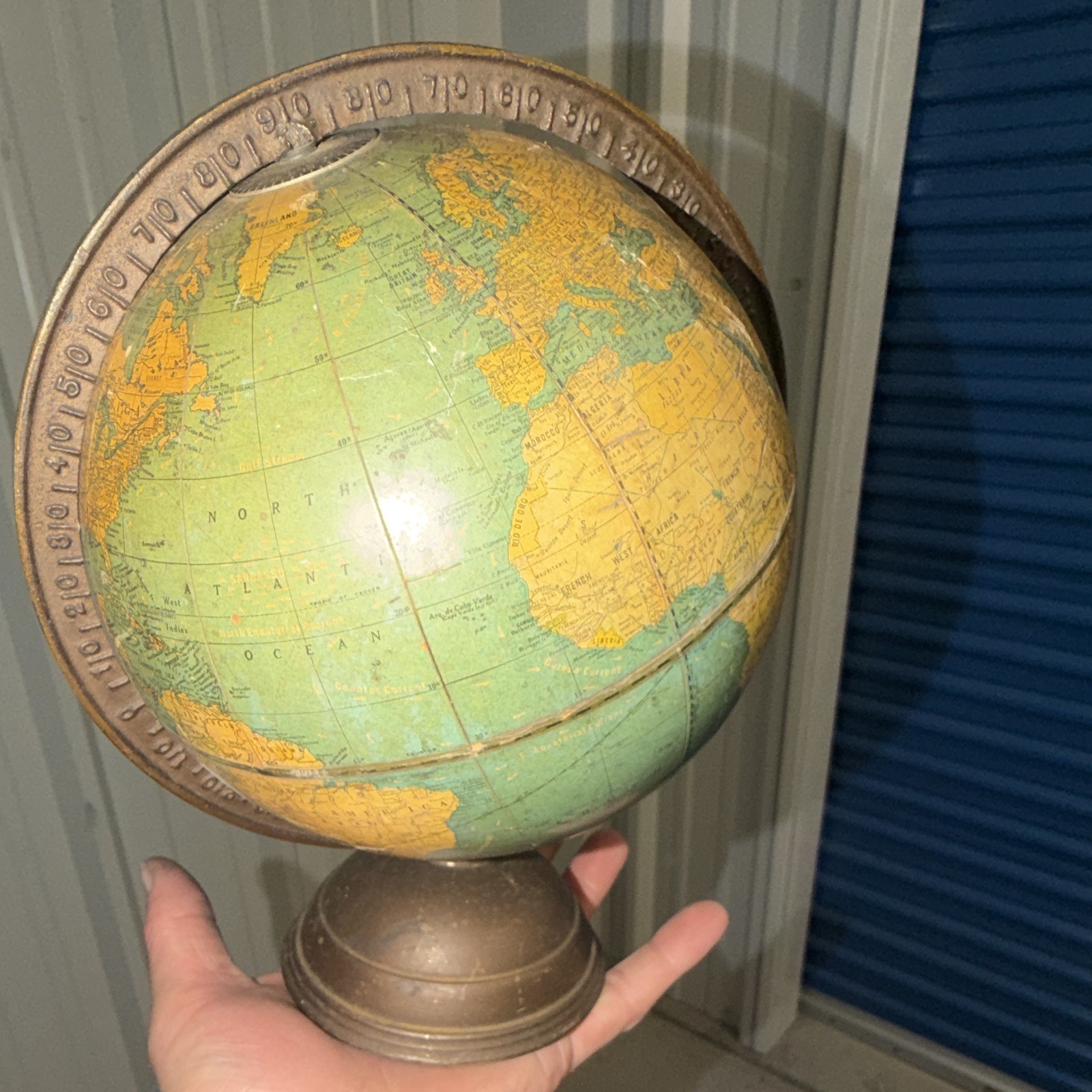George F. Cram Co. 7in Terrestrial Tabletop Globe Semi-Meridian Vintage No. 72