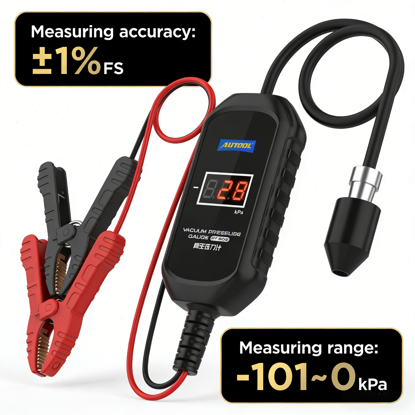 AUTOOL Digital Vacuum Leak Tester 30inHg ±1%FS TC 12V Car Powered for Intake/EGR