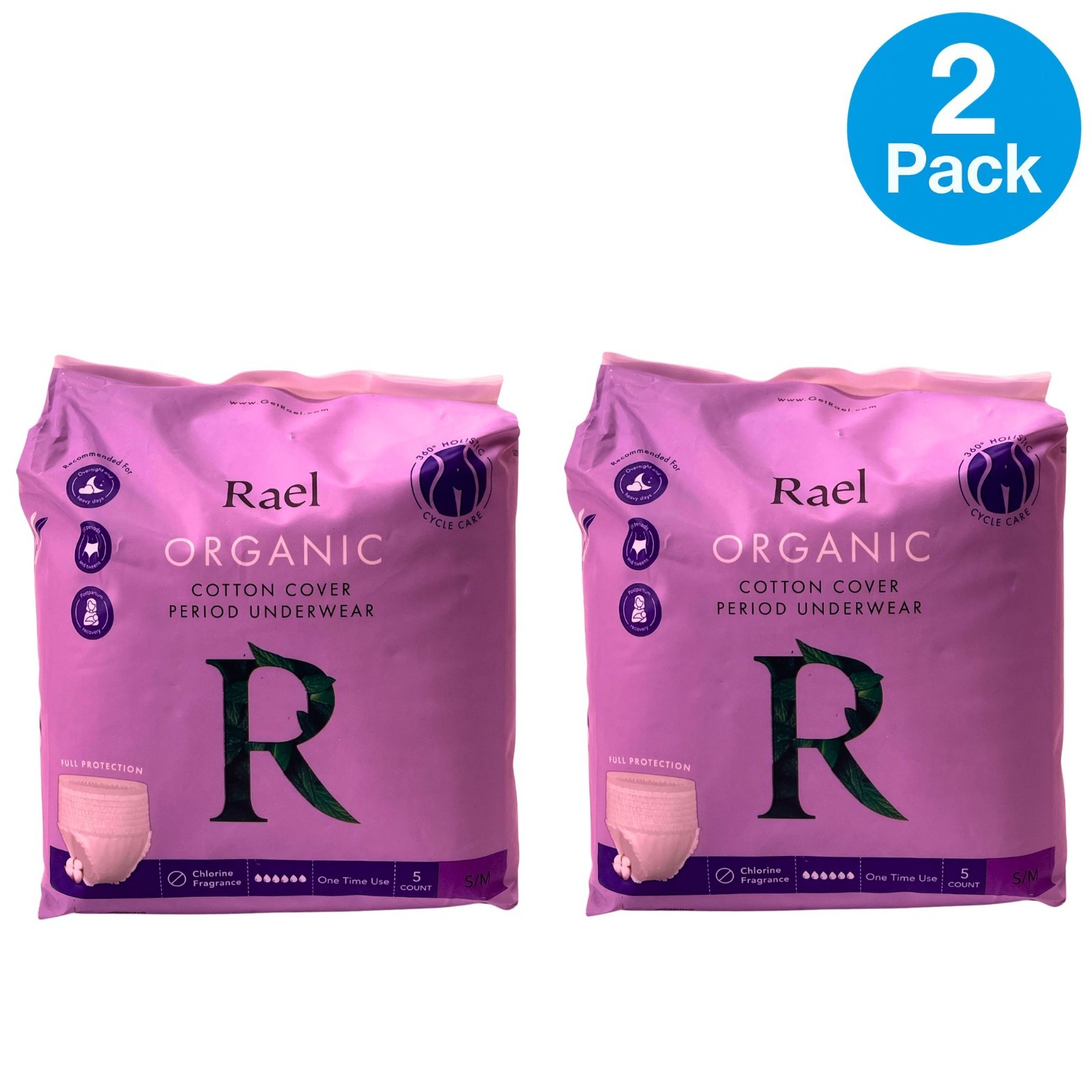 Rael Organic Cotton Period Underwear S/M 5 Ct 2 Pack New