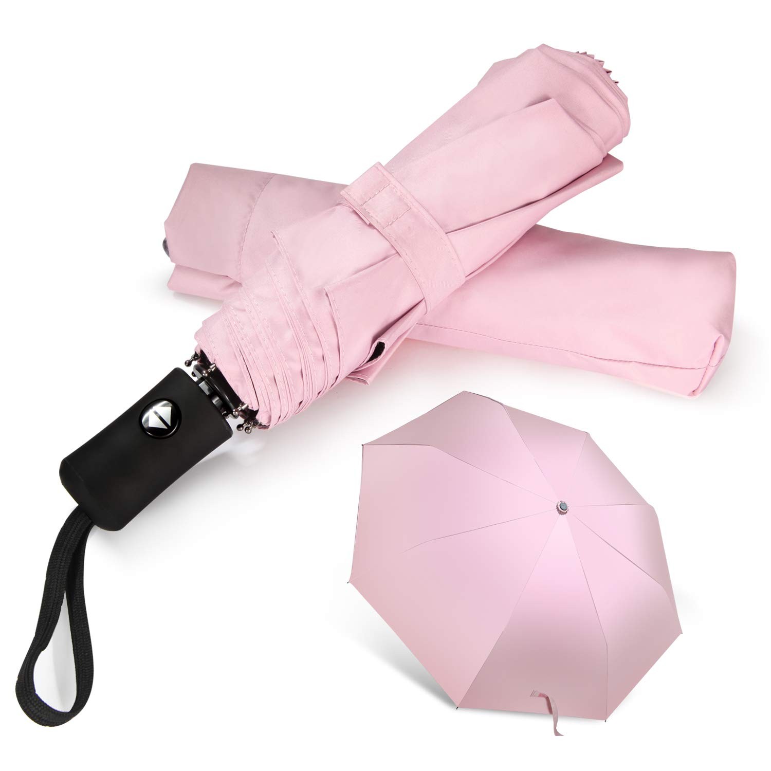 Shinok Travel Umbrella Compact Folding Sun Umbrellas Lighweight Auto 3, Pink