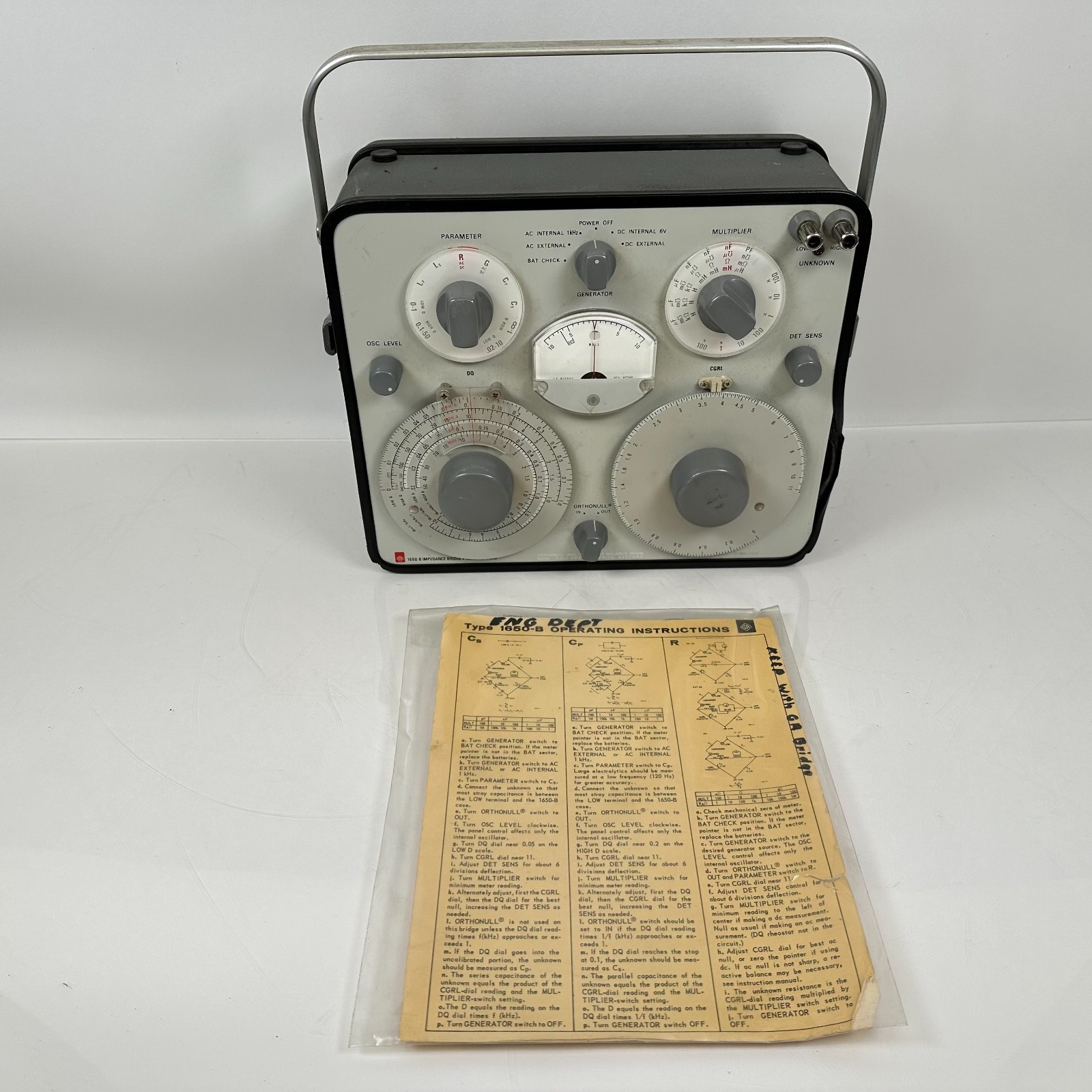 Vintage GENERAL RADIO 1650-B Impedance Bridge w/ Operating Instructions