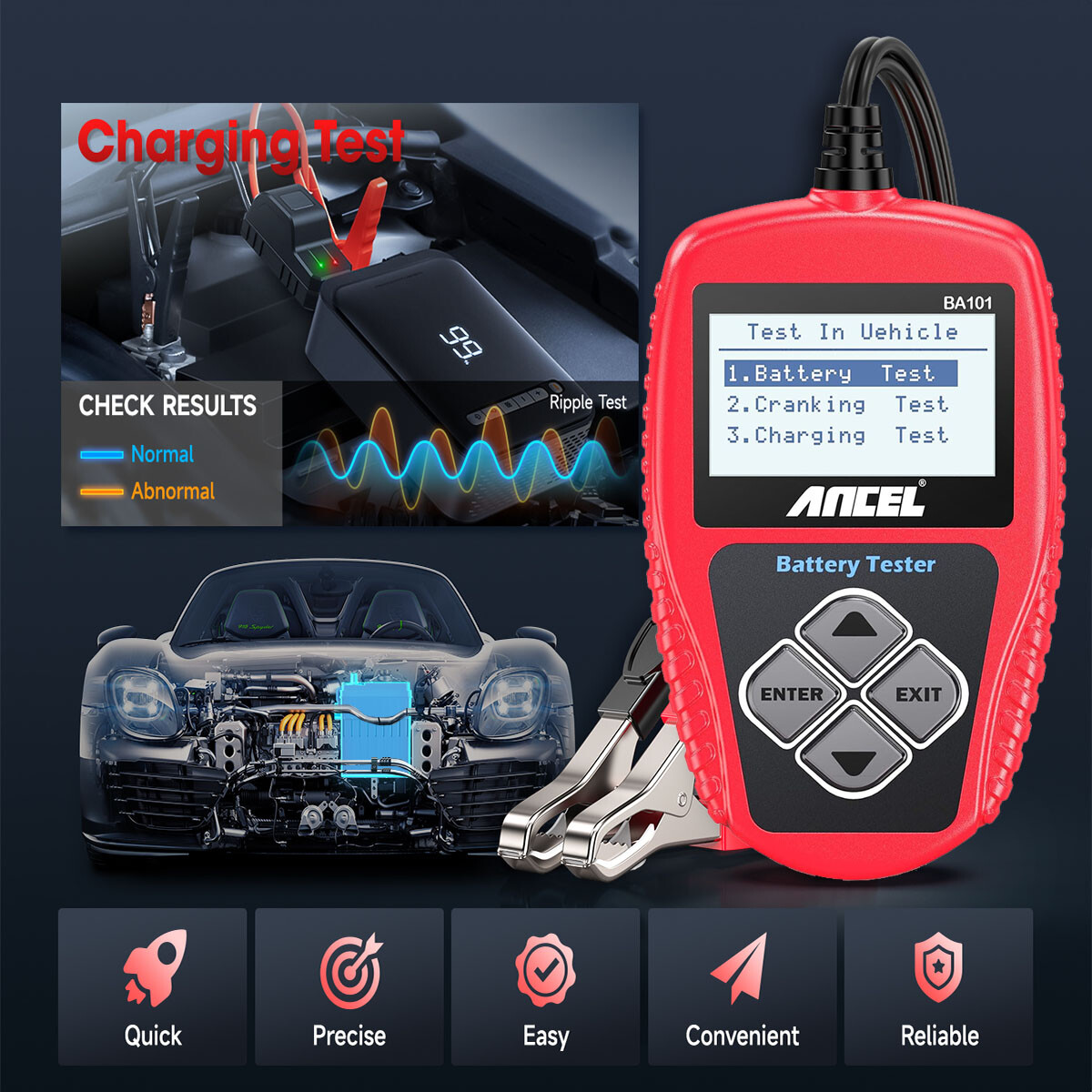 Ancel BA101 12V Auto Car Battery Load Tester Cranking Analyzer Tool 100-2000CCA