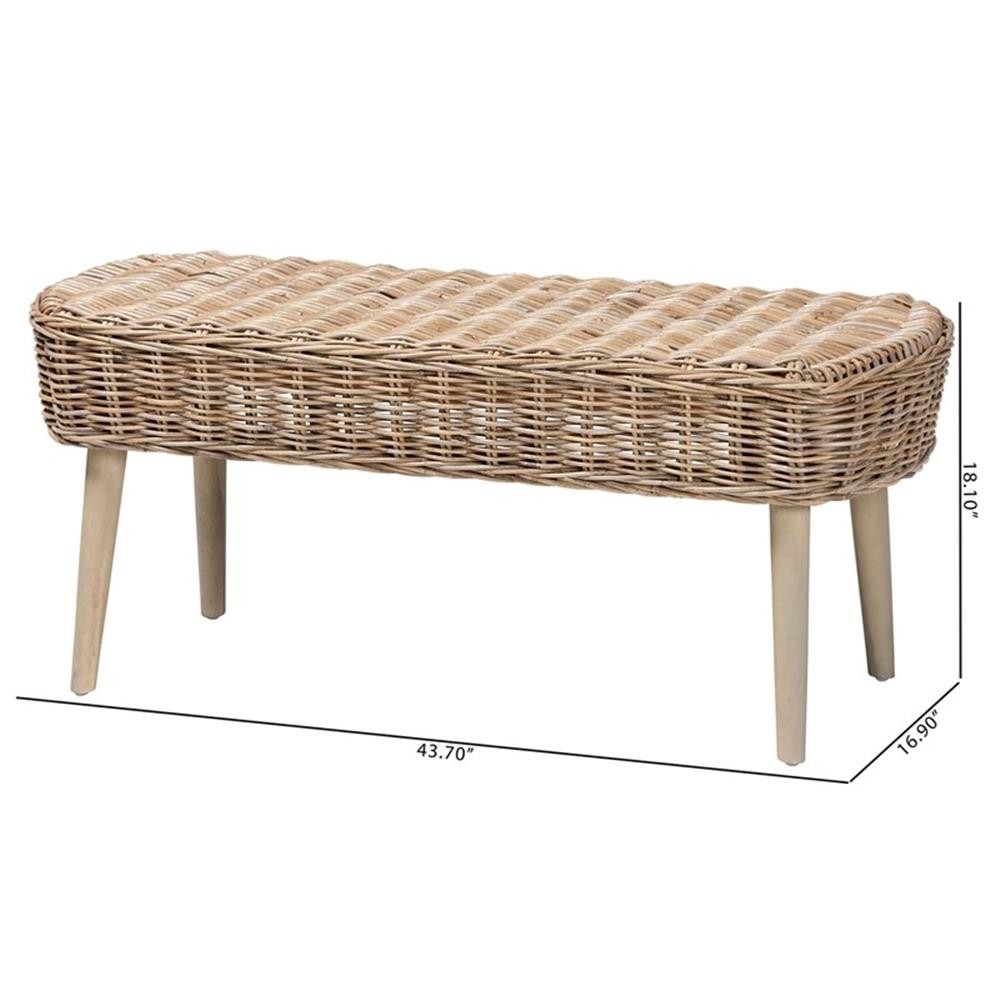 bali & pari Raisa Natural Kubu Rattan and Gray Acacia Wood Accent Bench