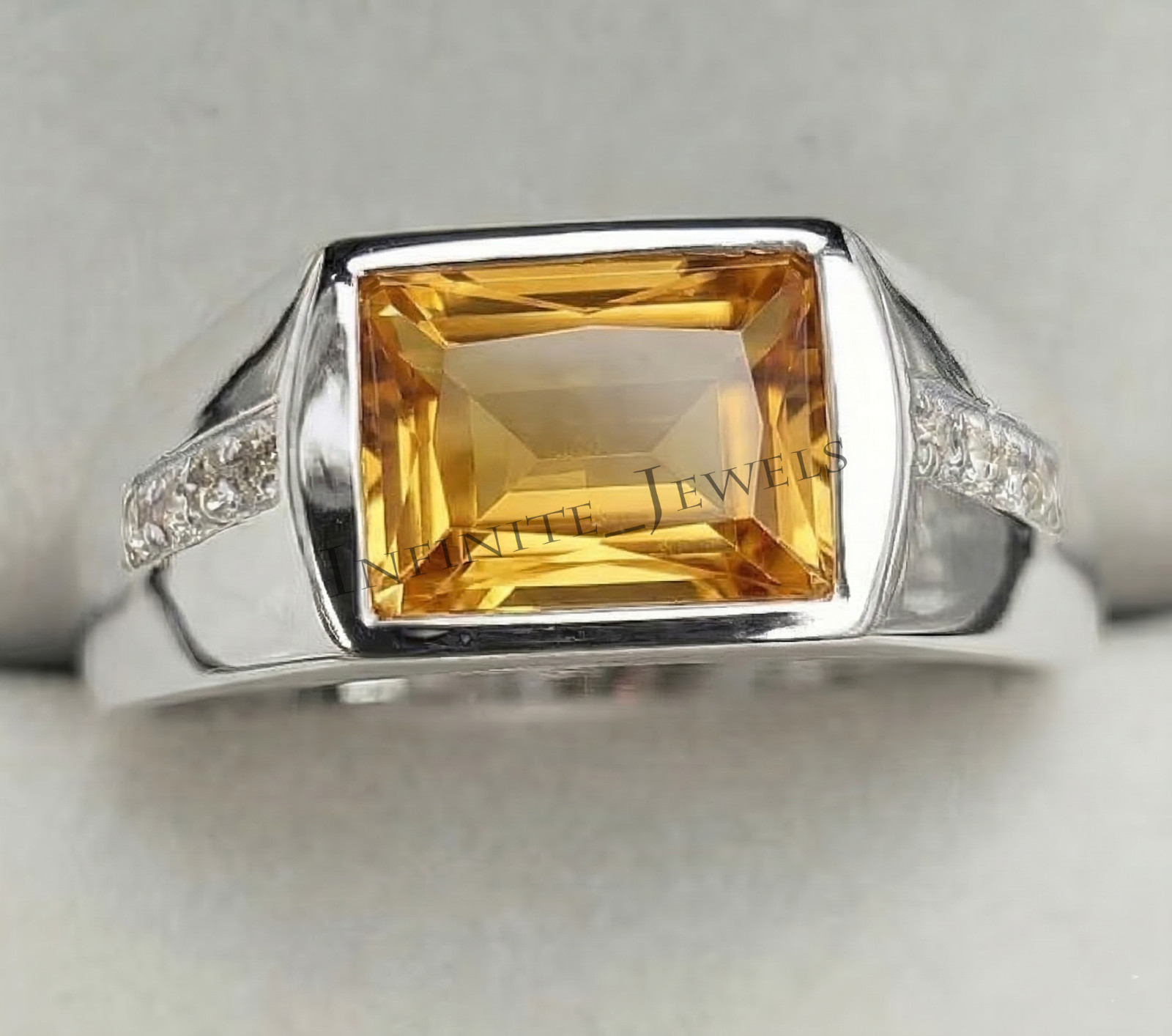 Men’s Citrine Engagement Ring 925 Sterling Silver Handmade Yellow Gemstone Ring