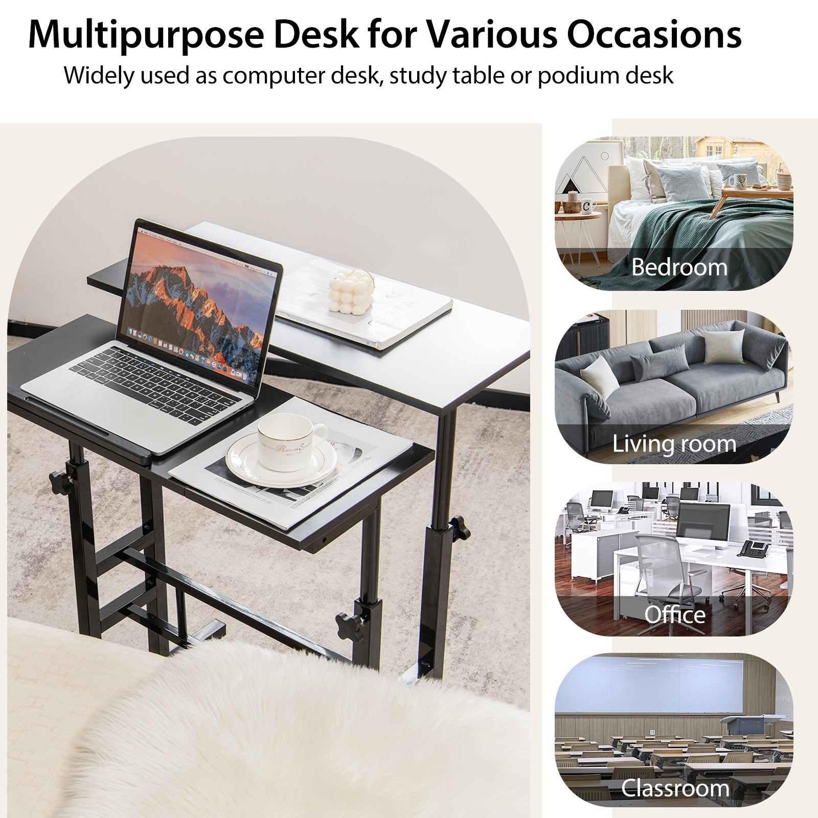 Costwy Adjustable Computer Desk Tilting Workstation Mobile Stand up Desk Black