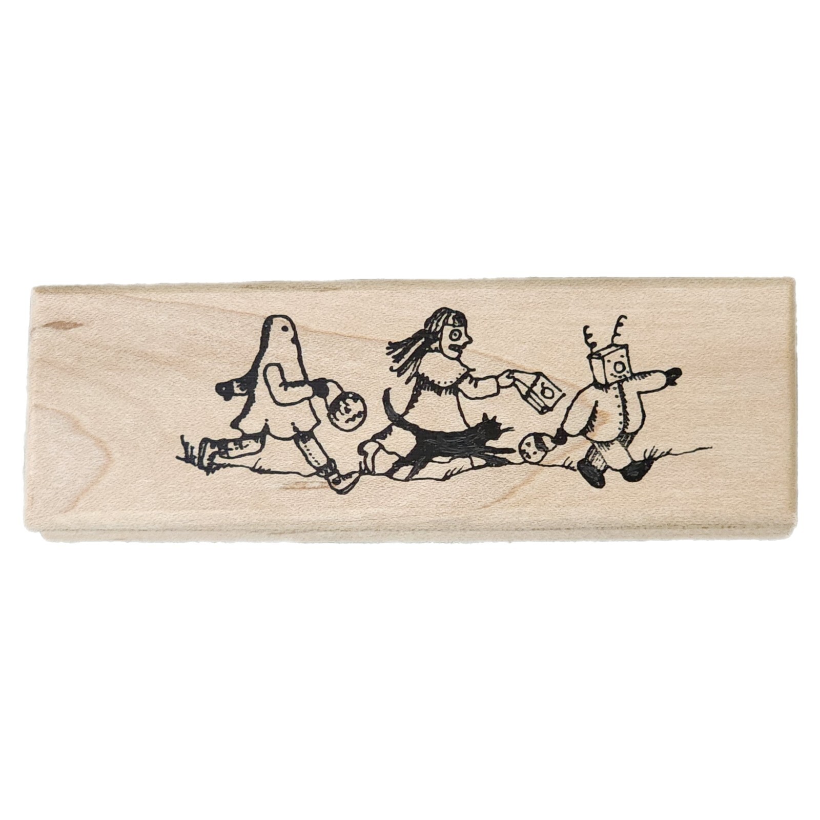 HALLOWEEN TRICK OR TREATERS!  Stampourril Wood Mounted Rubber Stamp ~ New