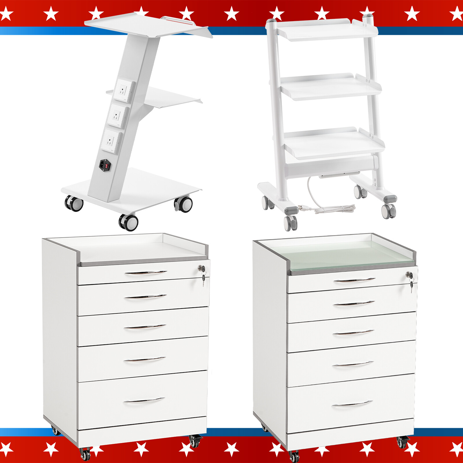 Dental Trolley Cart with Socket/4 Drawers Mobile Cabinet Cart Acrylic Wooden