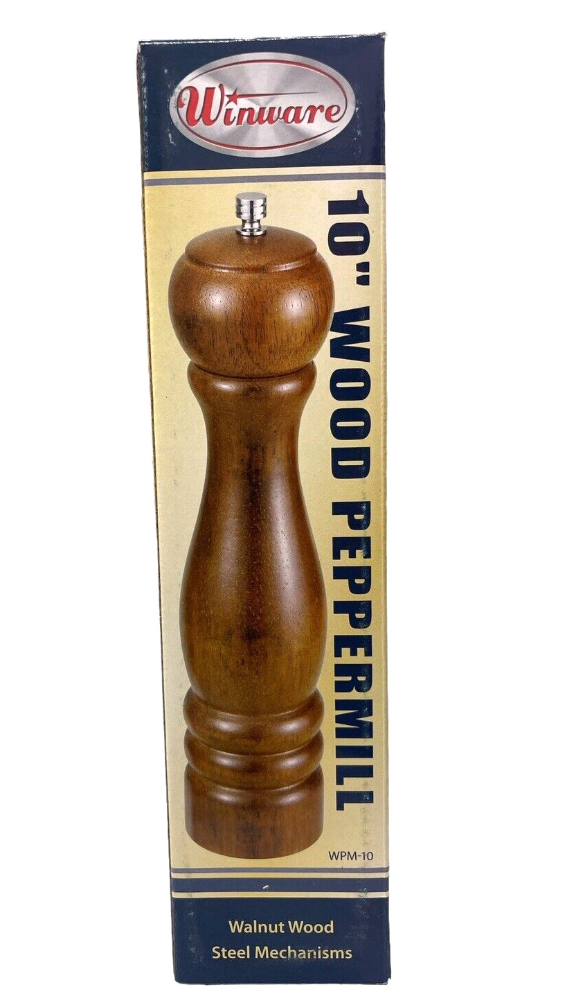 Winco Winware WPM-10 10 inch Walnut Wood Peppermill with Zinc Alloy Grinder New