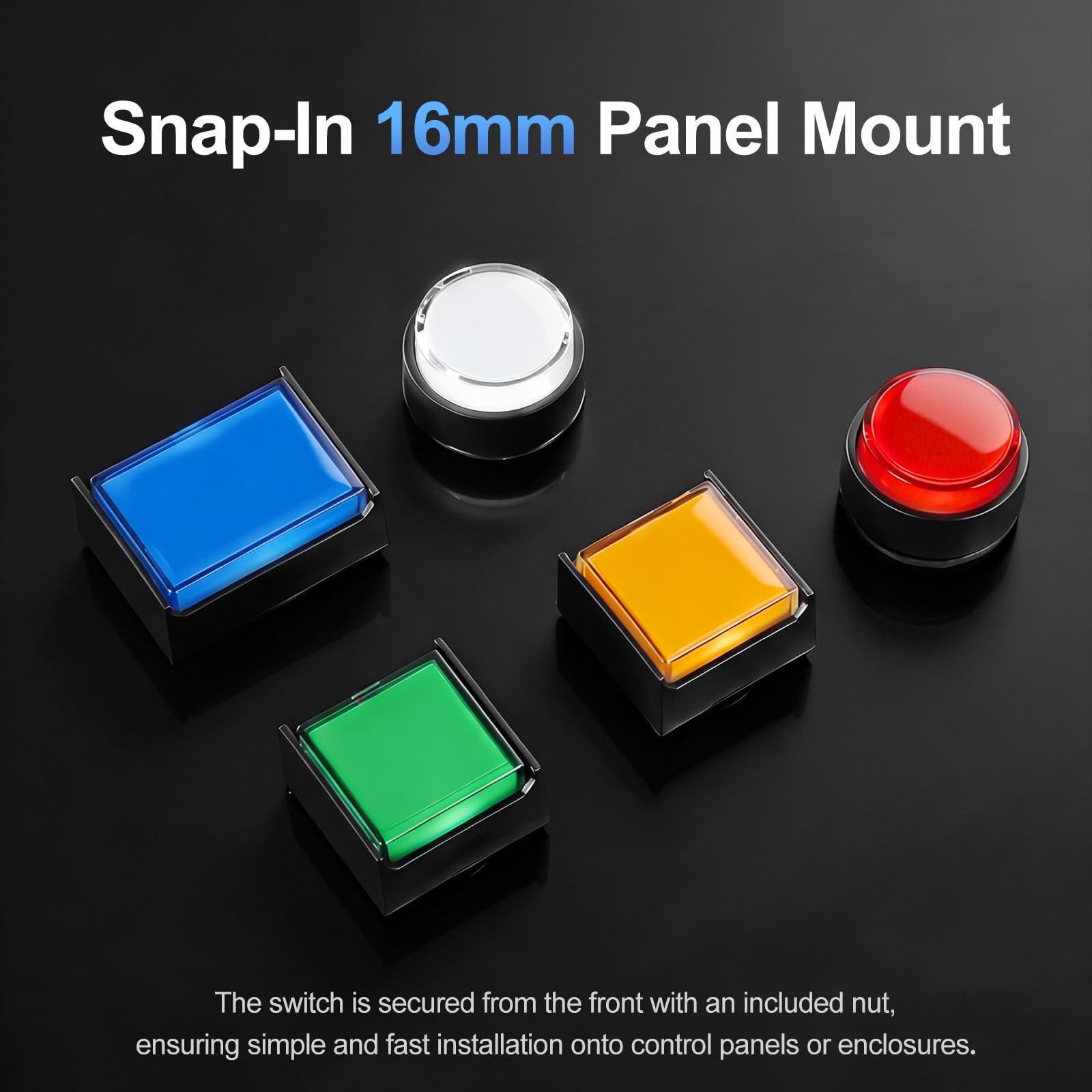5-Pack 16mm (5/8") 24V DC Momentary Push Button Switch with LED,5-Colors (Red...