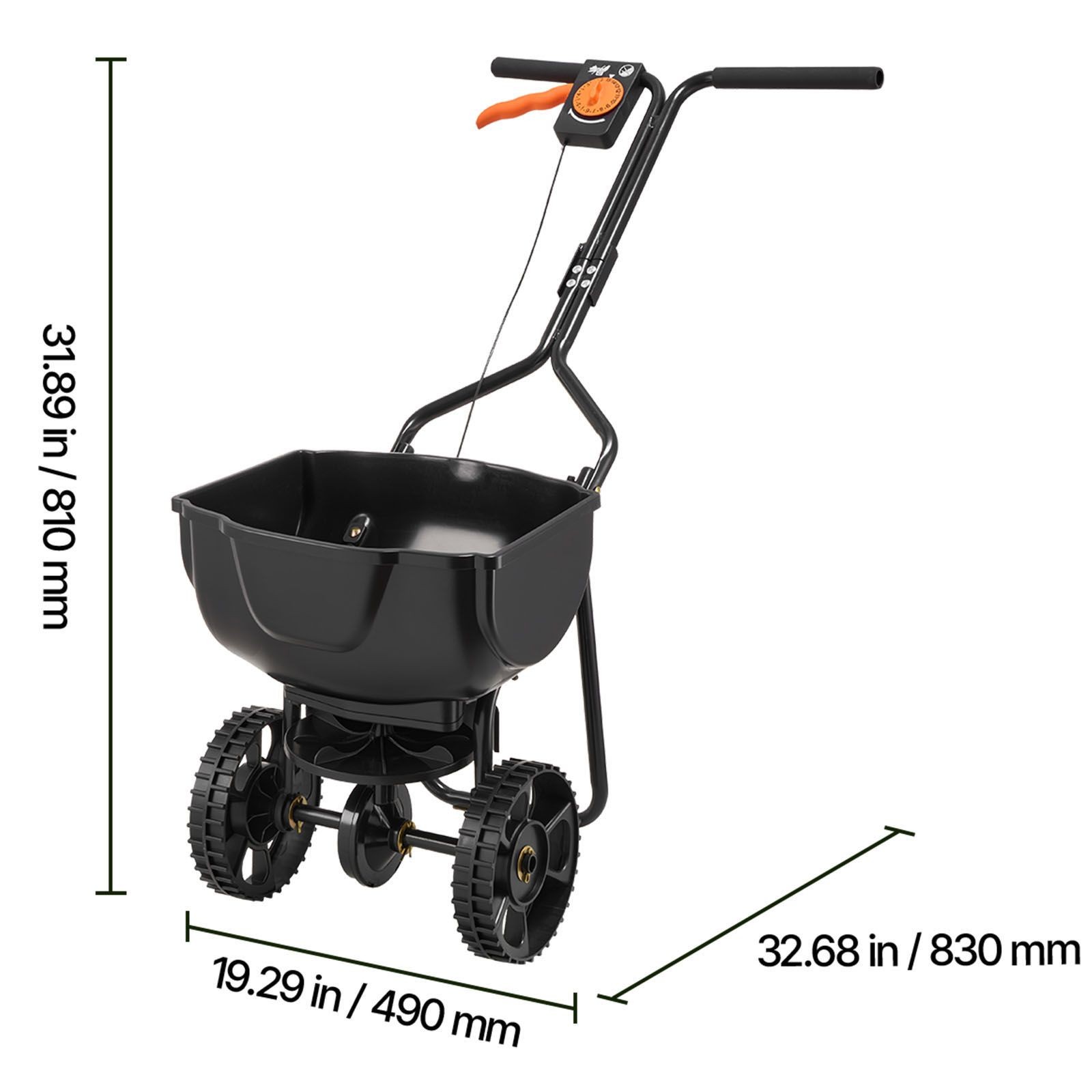Walk-Behind Spreader, 9.8ft Spreading Width, Push Broadcast Spreader