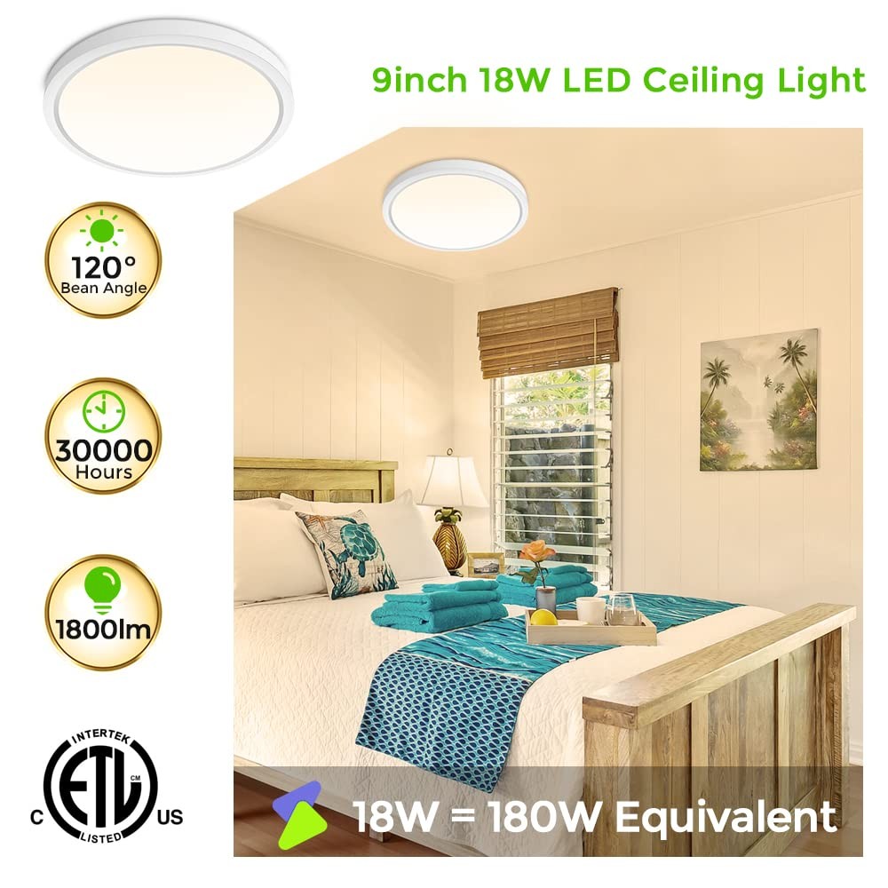 inShareplus 9inch LED Flush Mount Ceiling Light Fixture, 9inch, Warm White