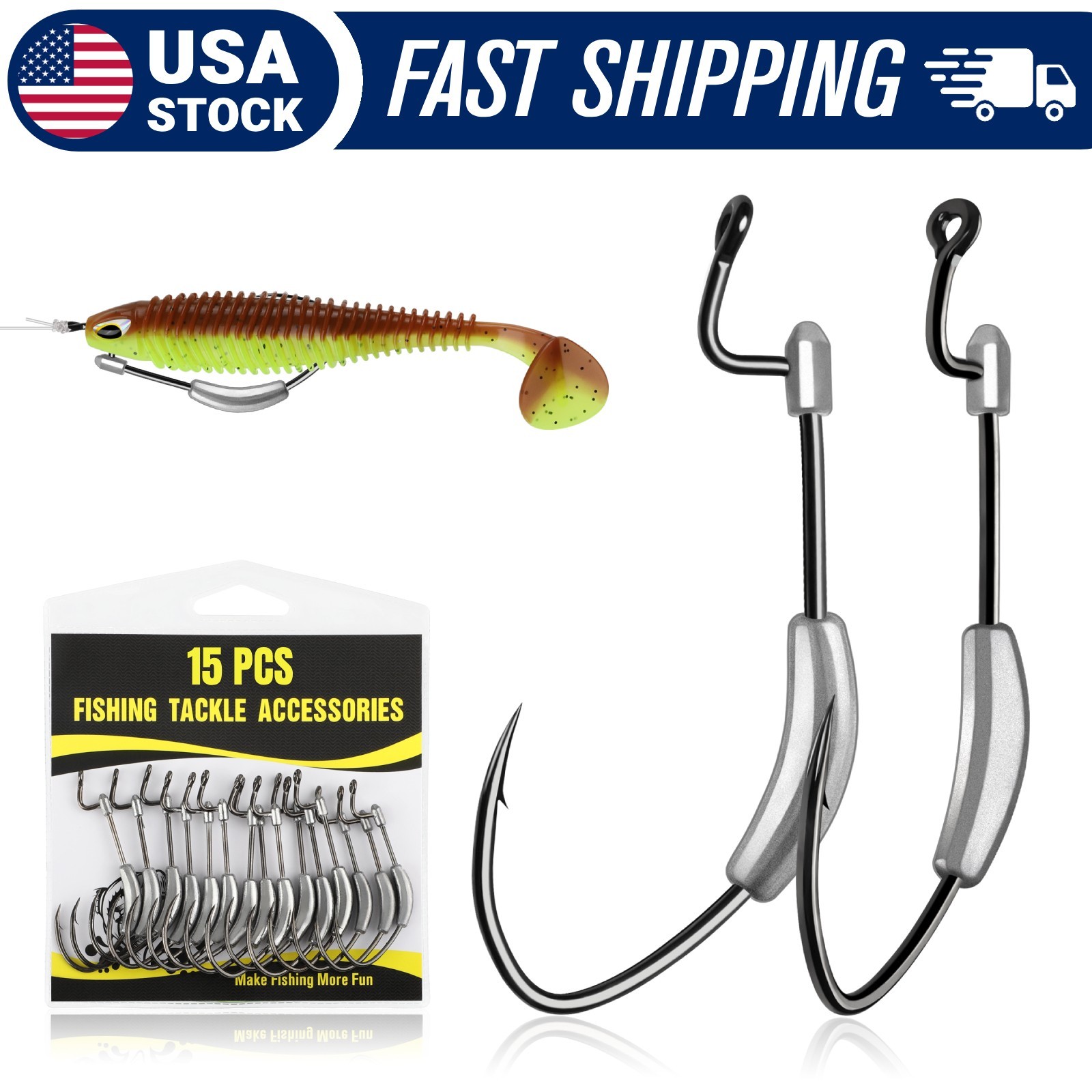 15pcs 5/0 Swimbait Hooks Weighted 1/4oz EWG Hook Weedless Bass Fishing Hook Lure