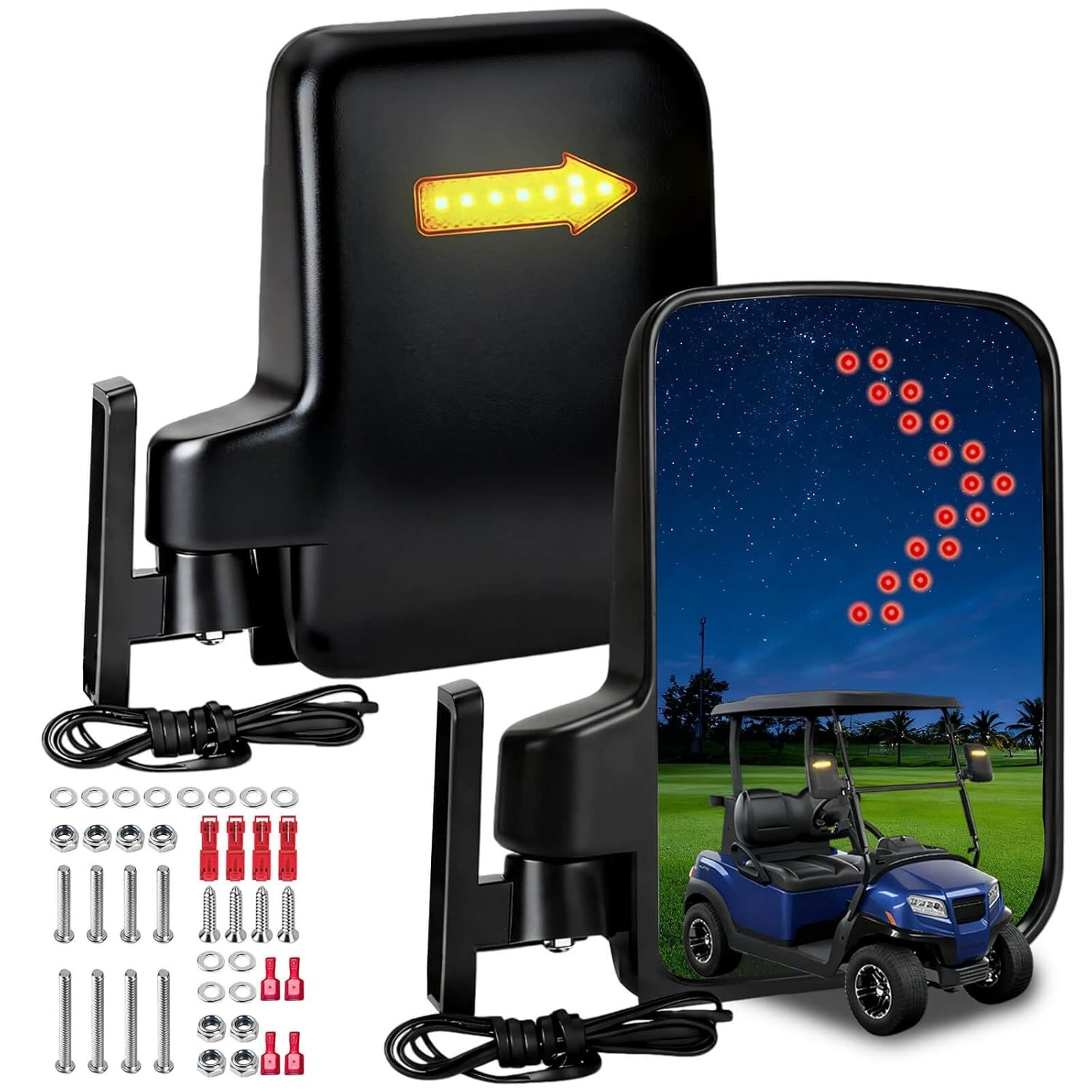 Golf Cart Mirrors with Turn Signal Light Rear View Mirrors for Club Car