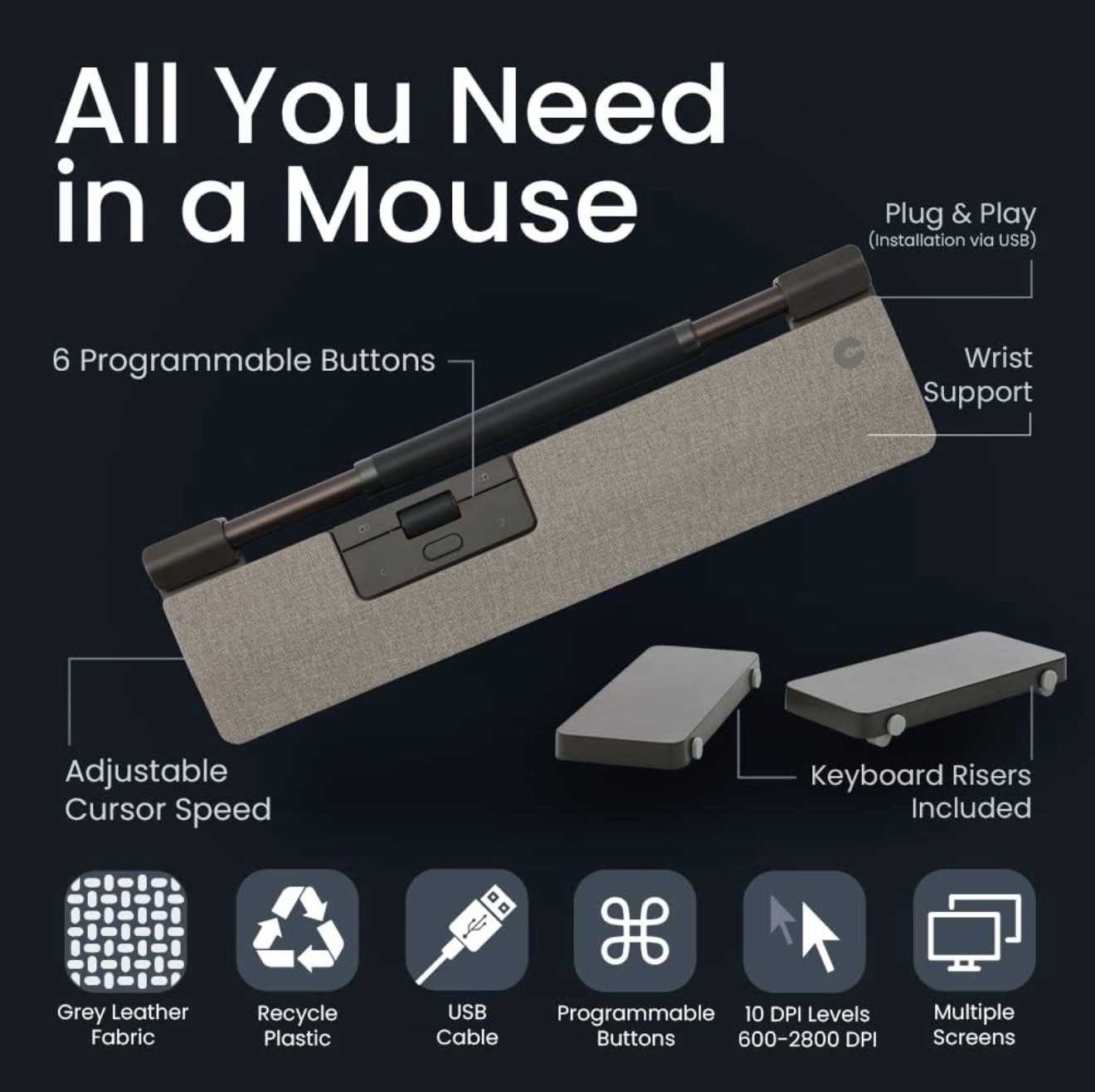 NEW Contour RollerMouse Pro Wired Ergonomic Rollerbar Mouse USB Grey