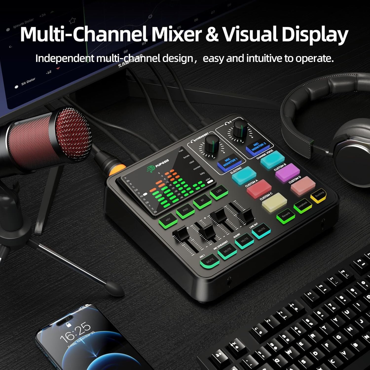 Podcast Equipment Bundle Audio Mixer with XLR Dynamic Microphone Pro-preamp