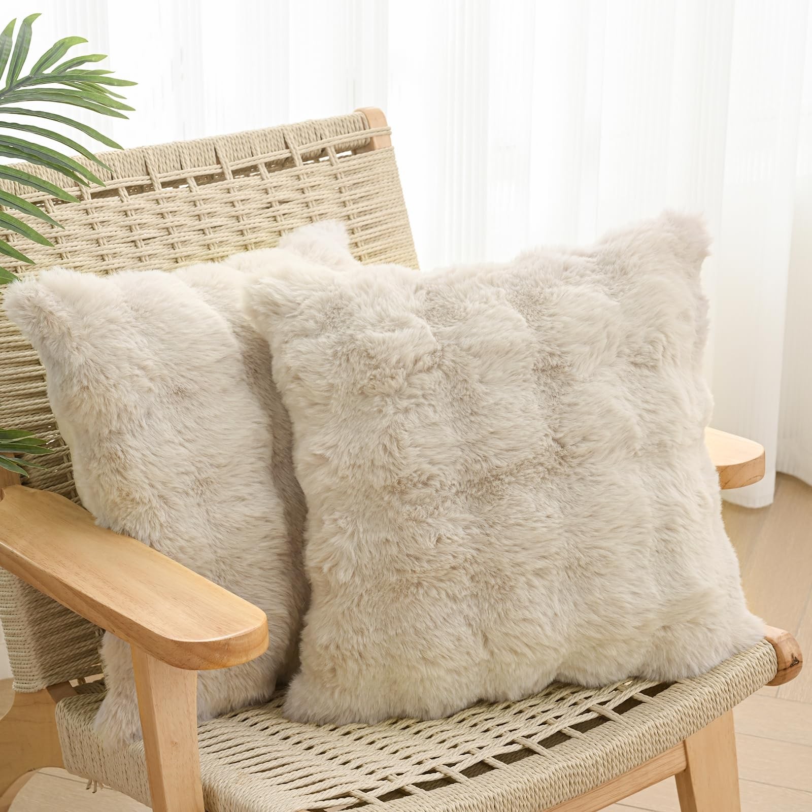 Volcanics Pack of 2 Thick Plush Faux Wool 18" x (Pack 2), Beige