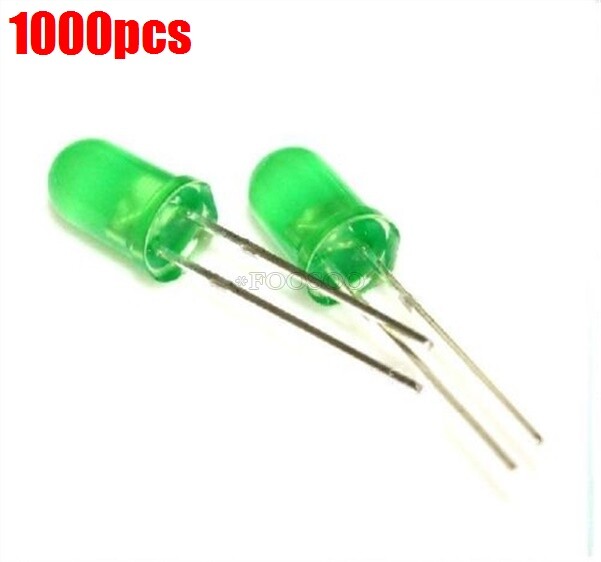 1000Pcs Led Diffused F5 5Mm Green Color Green Light Super Bright Bulb Lamp yo