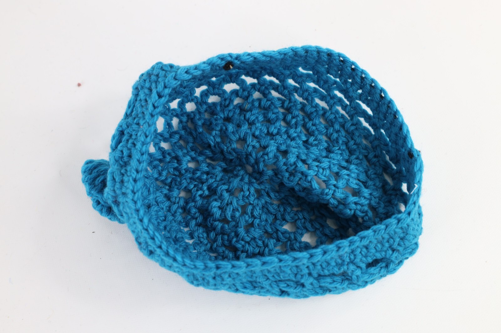 NOS Vtg 70s Streetwear Crochet Wool Knit Flower Skull Beanie Hat Blue Womens OS