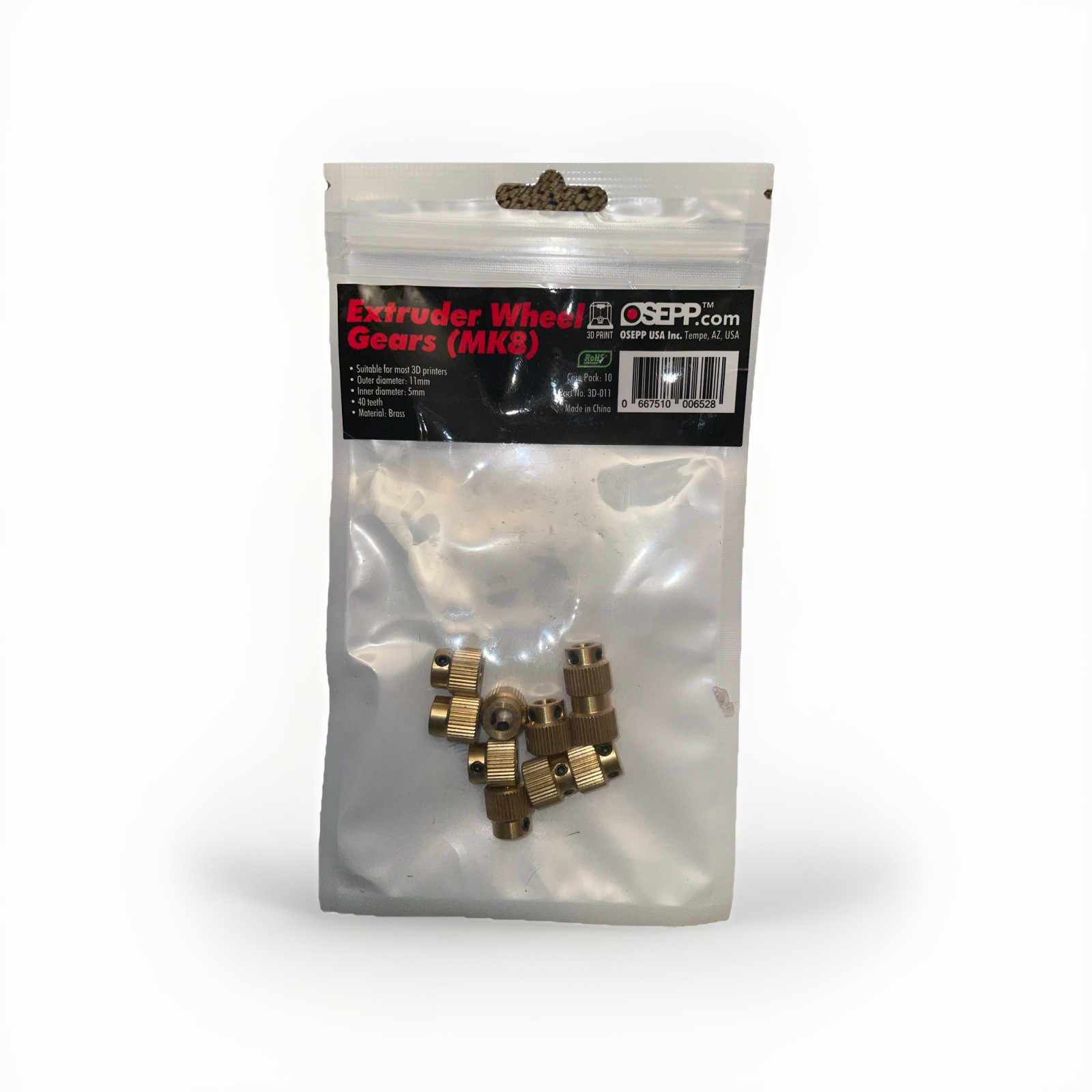 MK8 Extruded Wheel Gears For Most 3d Printers Brass 11mm 5mm 40teeth 3d11