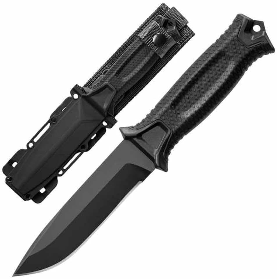 Black Full Tang Fixed Blade Knife Ergonomic Handle Versatile Sheath 420J2 Blade