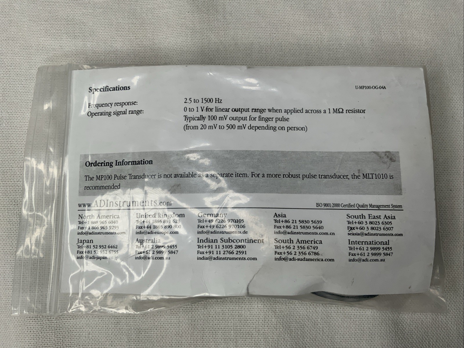 Power lab ADInstruments MP100 Pulse Transducer