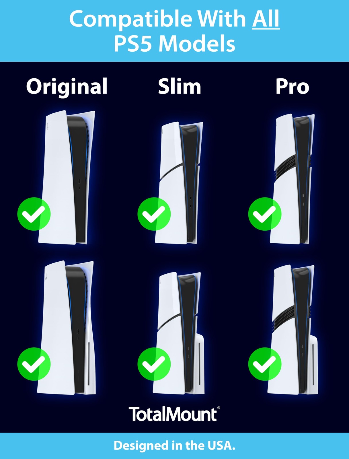 TotalMount Wall Mount for All PS5 Models - Holds 2 Controllers