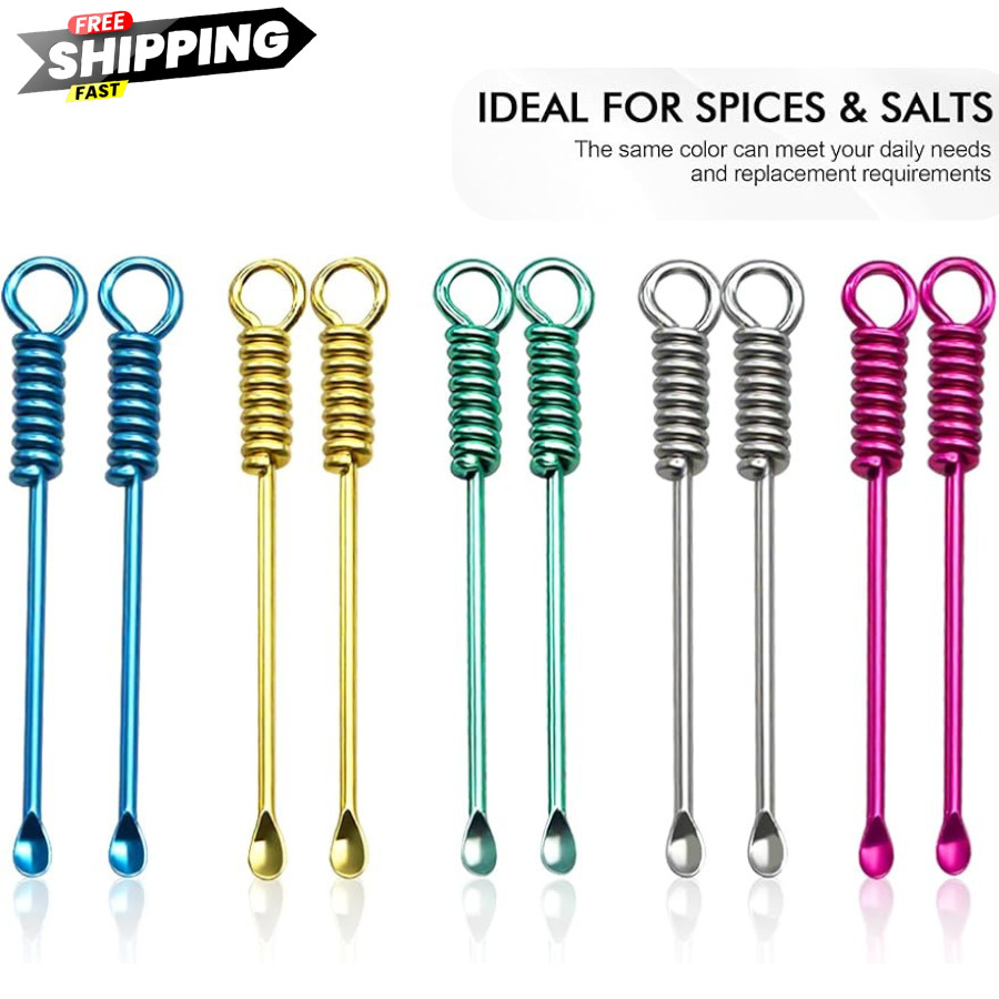 10Pcs Mini Spoons Keychain, Tiny Metal Shovel Charms for Spices  Powder, Mult...