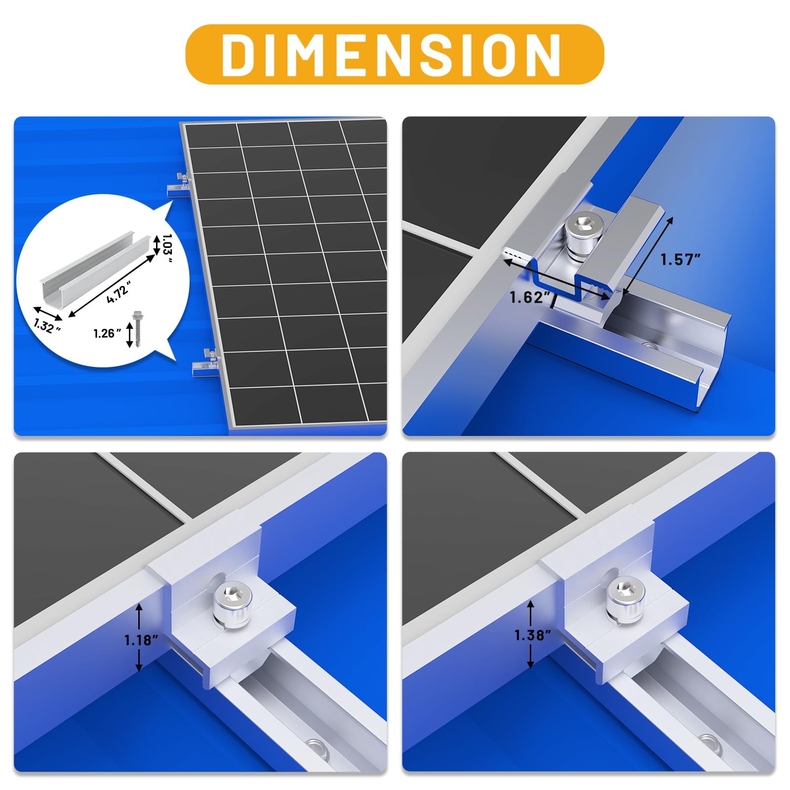Solar Panel Mounting Brackets & Clamps Kit for Rooftop PV Modules