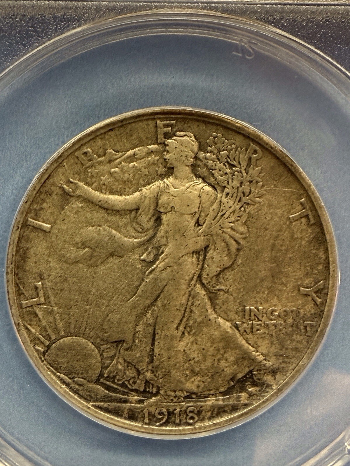 1918-S Walking Liberty Silver Half Dollar, ANACS EF-45 Details, Cleaned Coin