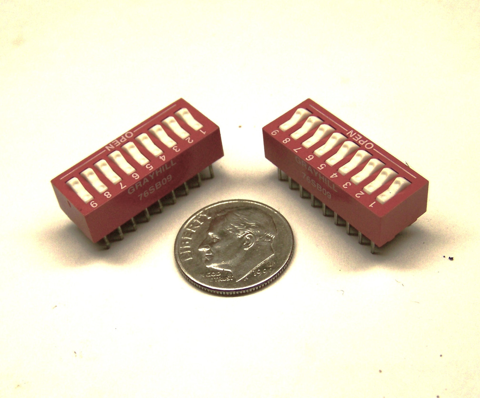 2  GRAYHILL 76SB09 NOS 9 POS DIP SWITCH RAISED ROCKER 18 PIN .980" L .382" W .45