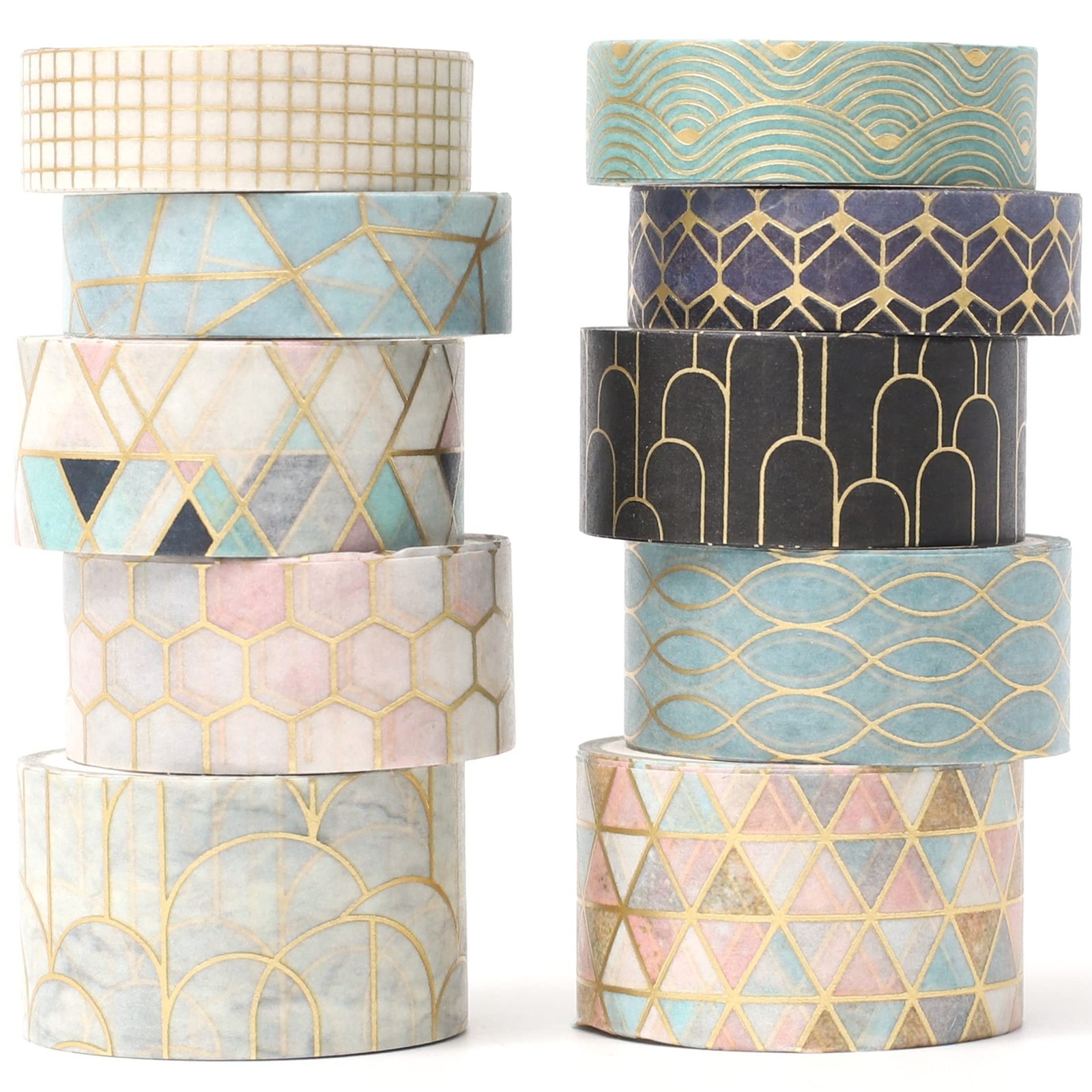 Creative Washi Tape Set 10 Rolls Gold Foil Print Decorative Masking Tapes for...