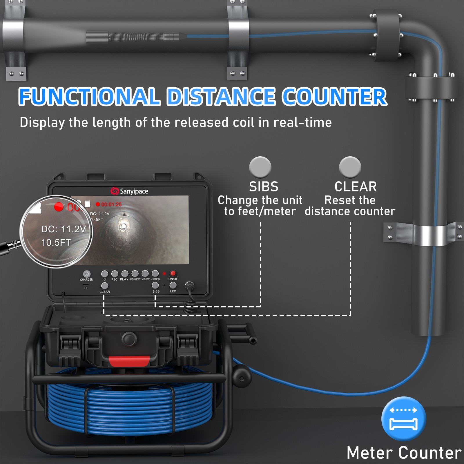 Sanyipace 9" Sewer Inspection Camera with Self-leveling and 512Hz