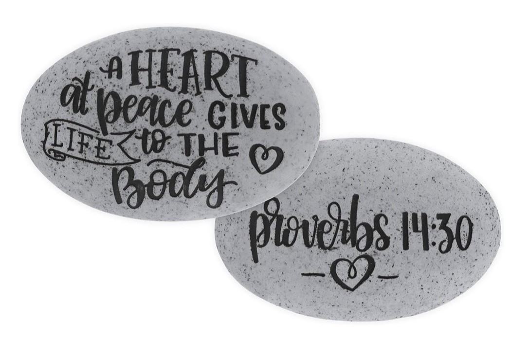 Pocket Stone Proverbs 14:30 a Heart at peace gives life to the body (set of 2)