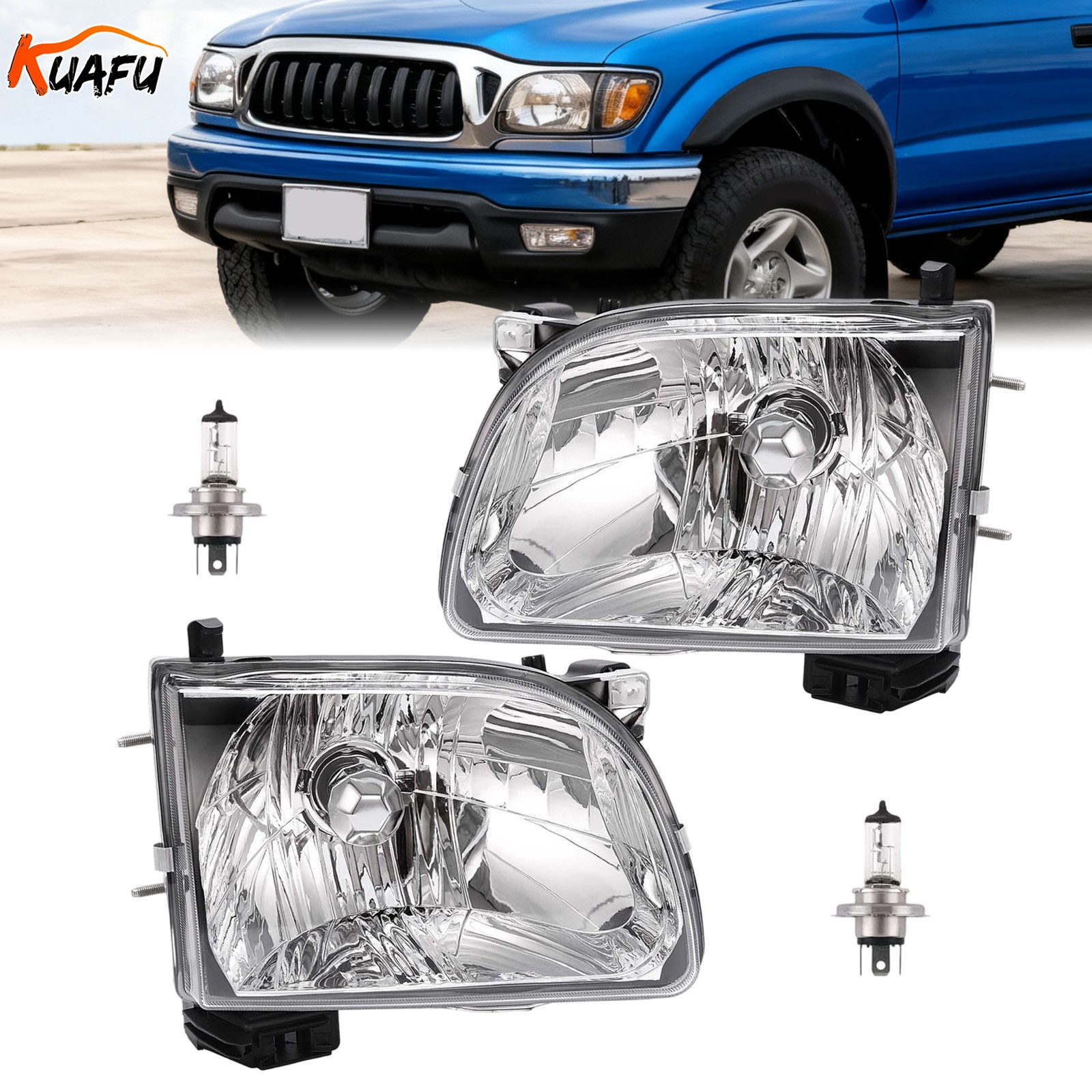 KUAFU Headlight Headlamps For Toyota Tacoma 2001-2004 w/Bulbs Left and Right