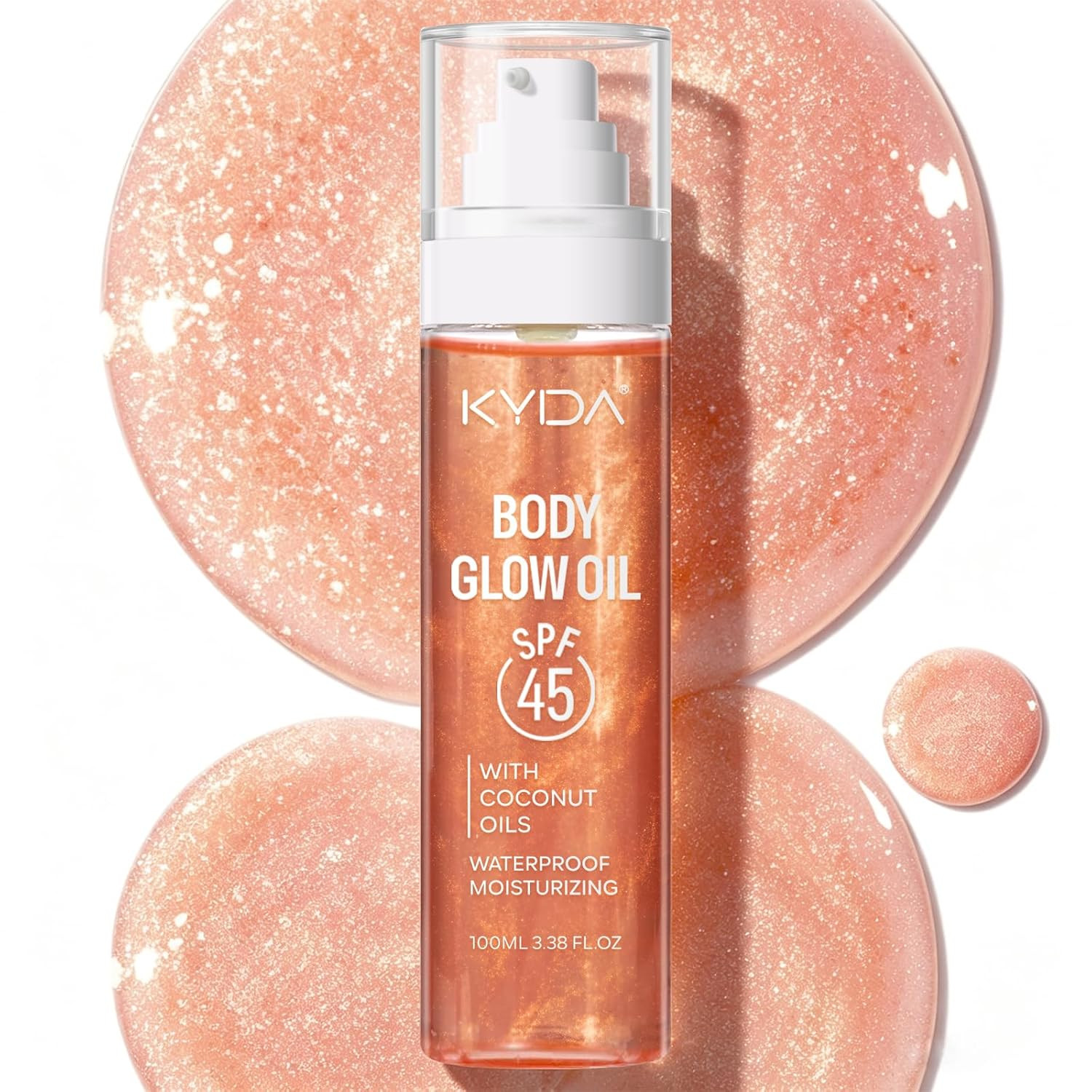Travel Size Sunscreen, SPF 45 Body Glow Oil with Sequin Mica, Lightweight Moistu