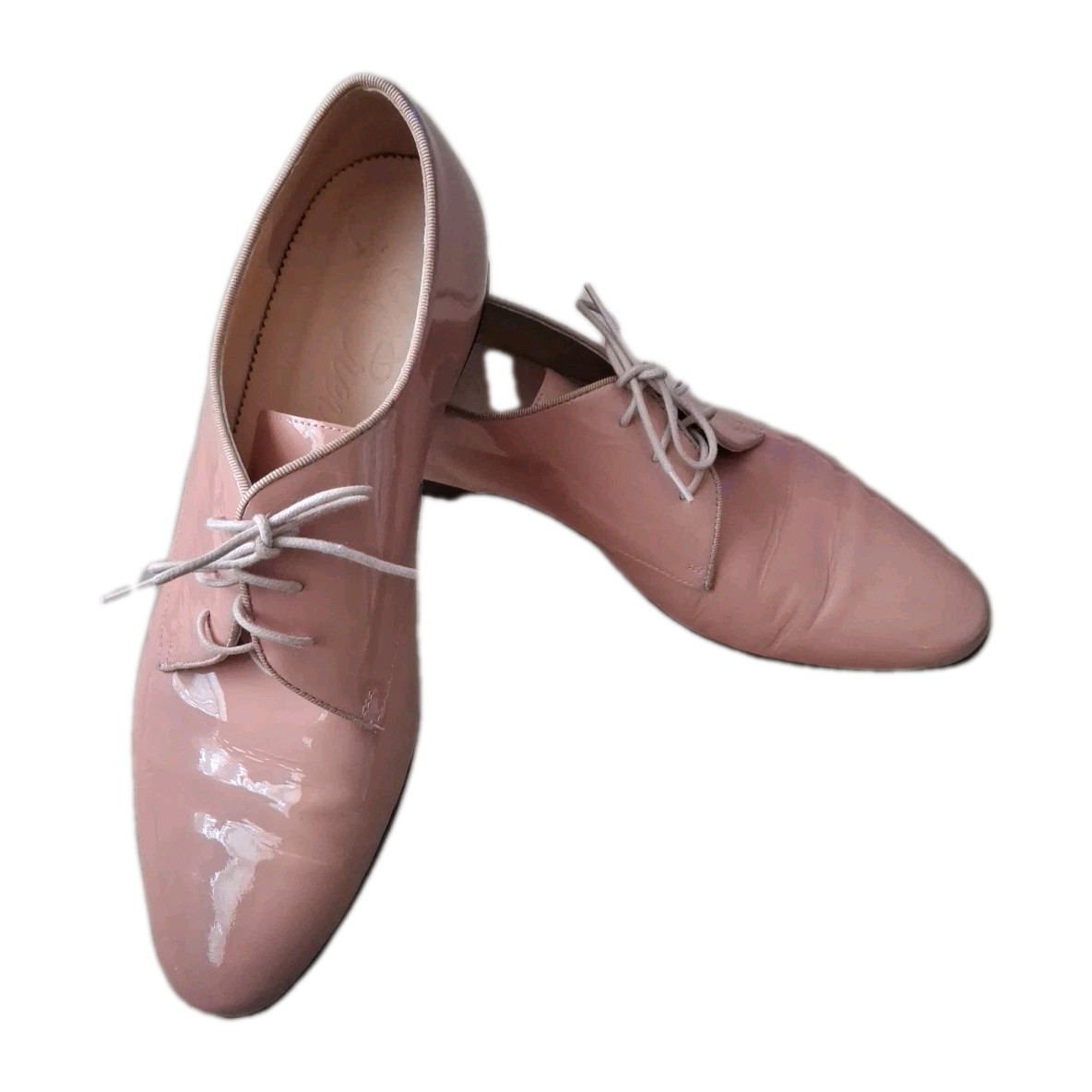 J Crew Patent Leather Oxford Shoes Grosgrain Trim Soft Salmon Pink Sz 10 1/2