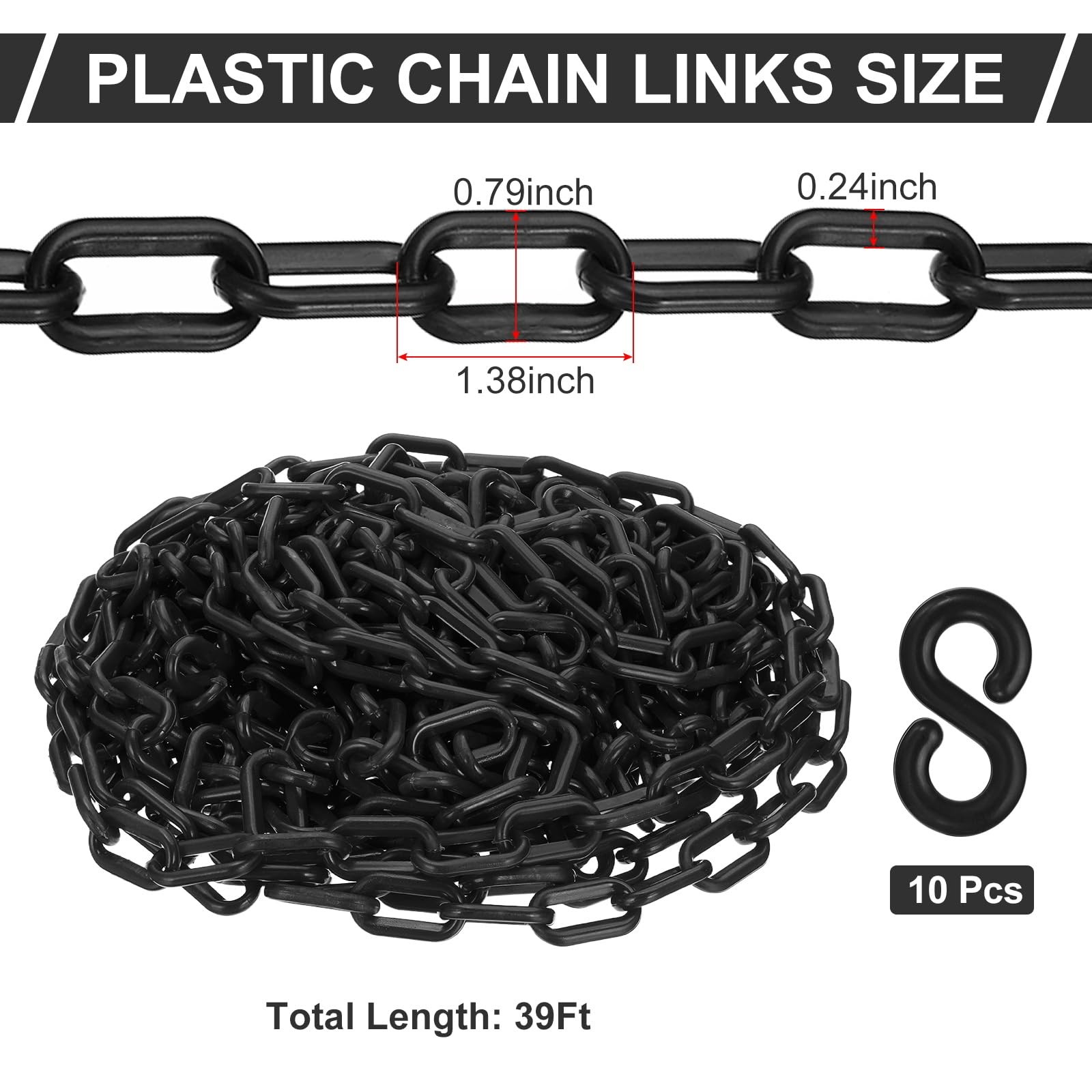 Black Plastic Chain, 39 ft 6mm Safety Barrier Chain for Crowd Control, Queue ...