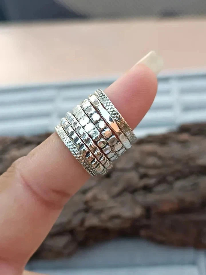 Solid 925 Sterling Silver Seven Set Of Stacking Band Ring Handmade Ring All Size