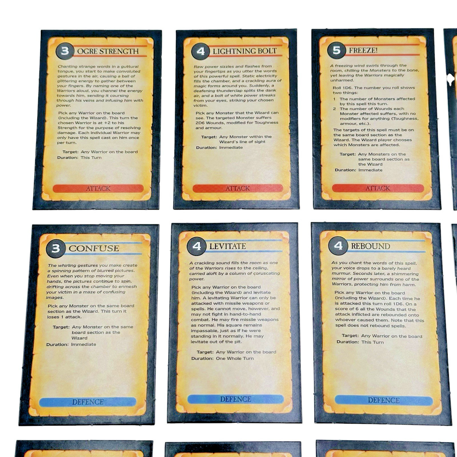 Warhammer Quest Wizard Spell Cards Complete Set 15-Card Set Games Workshop 1995